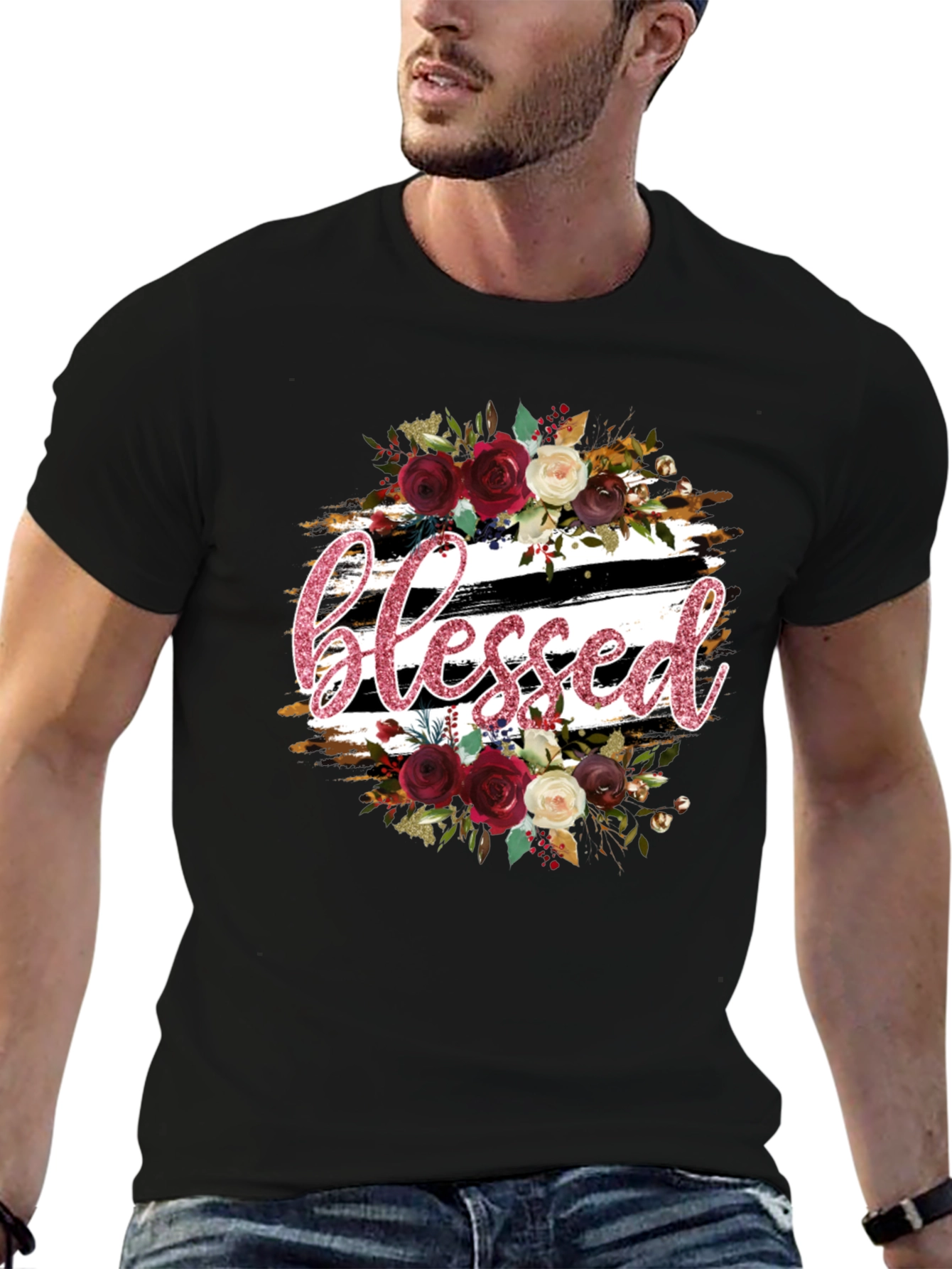 Black Blessed Floral Graphic T-Shirt - Stylish & Comfortable view 6