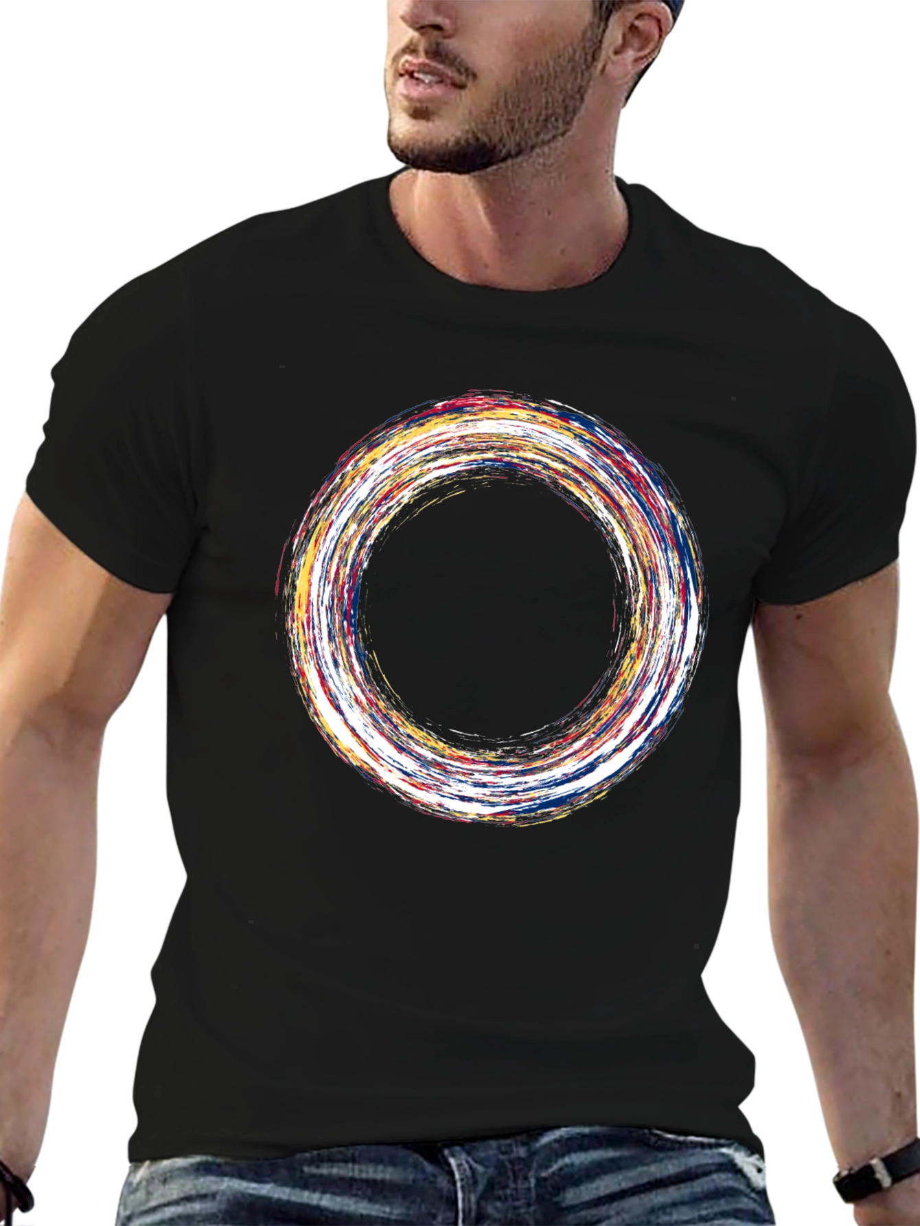 Black Abstract Circle Graphic Tee - Soft Black Cotton view 6