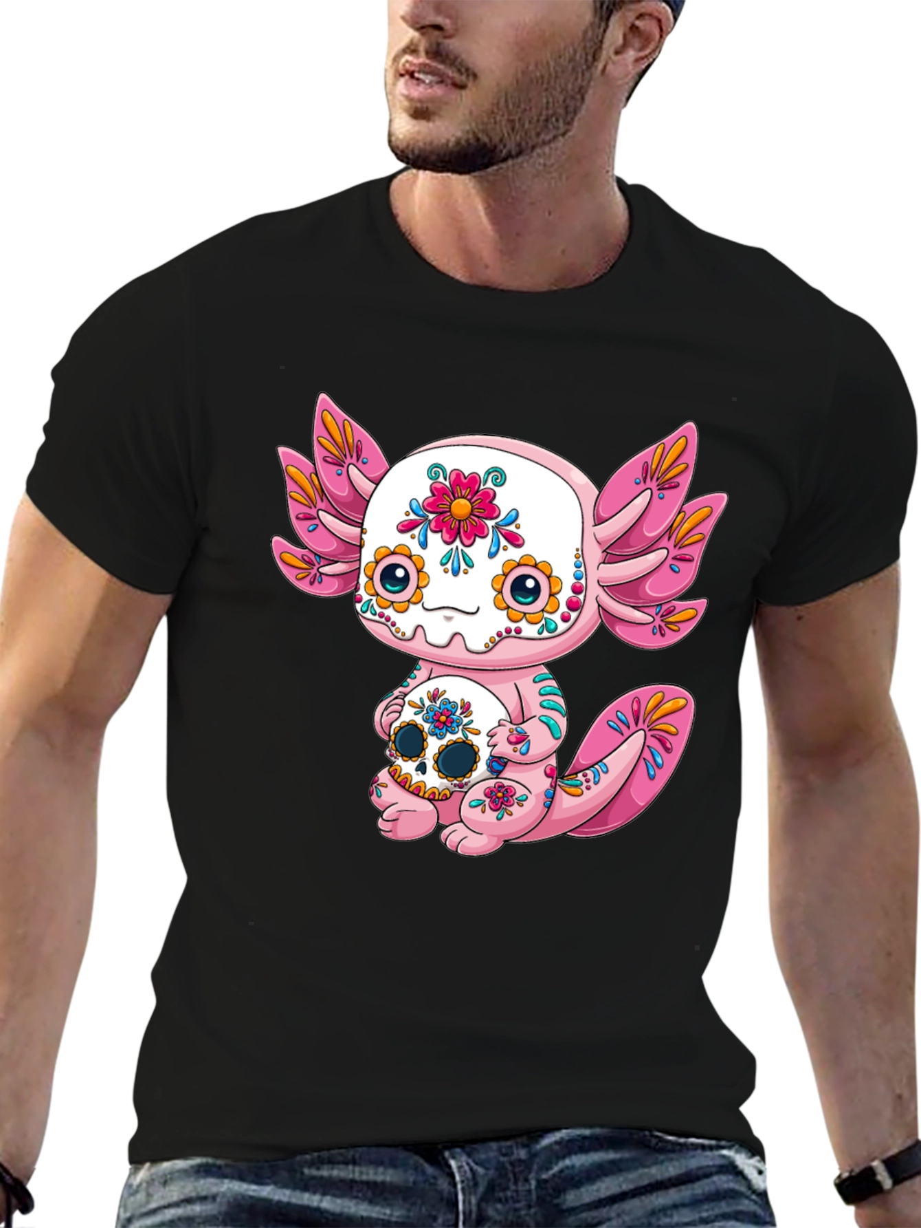 Black Axolotl Sugar Skull Graphic Tee view 6