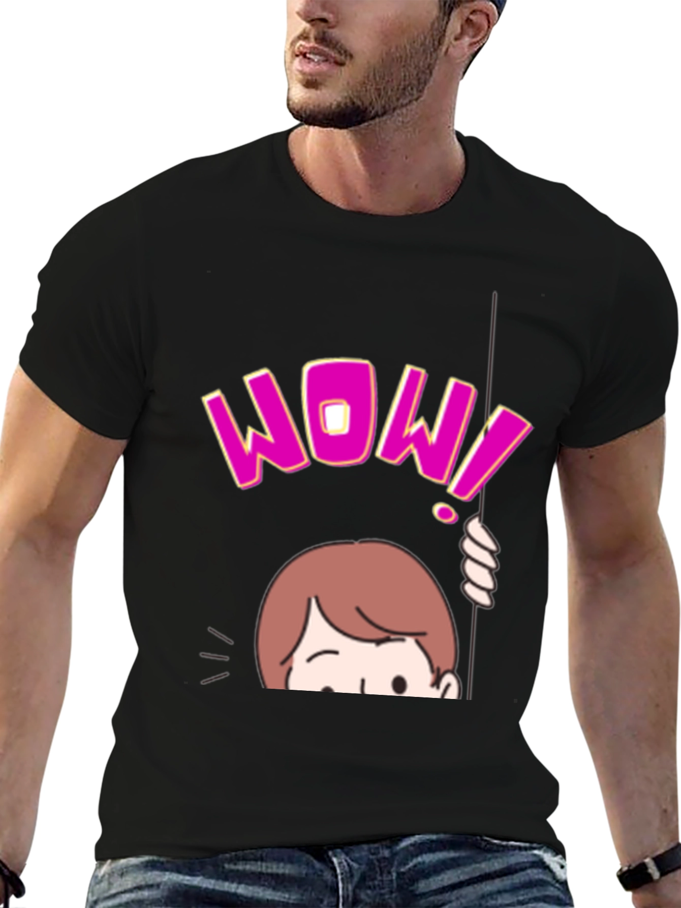 Black WOW! Graphic Print T-Shirt view 6