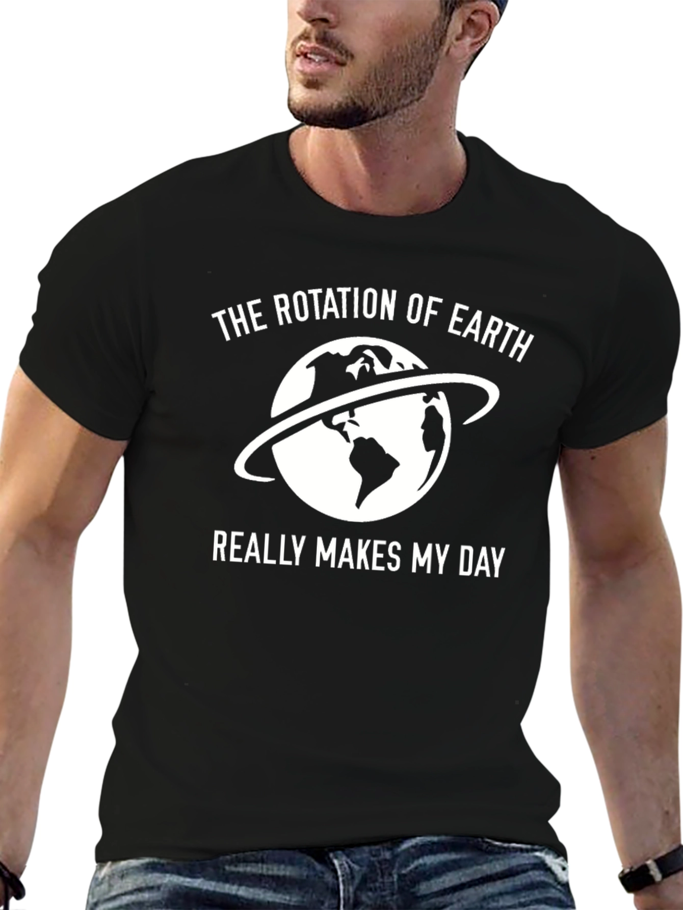 Black Earth Rotation T-Shirt - Makes My Day Black Tee view 6