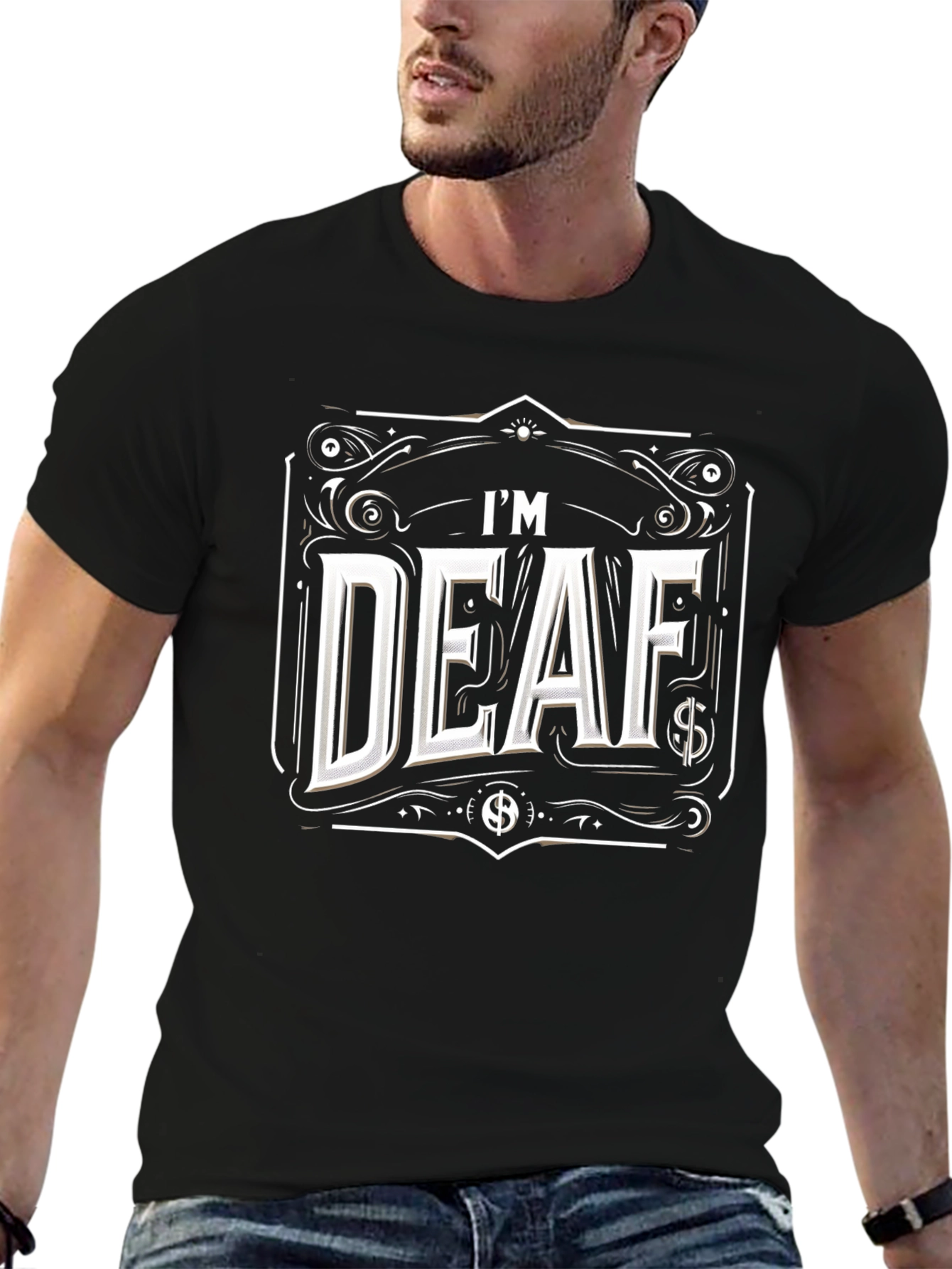 Black I'm Deaf Graphic T-Shirt - Black Cotton Tee view 6