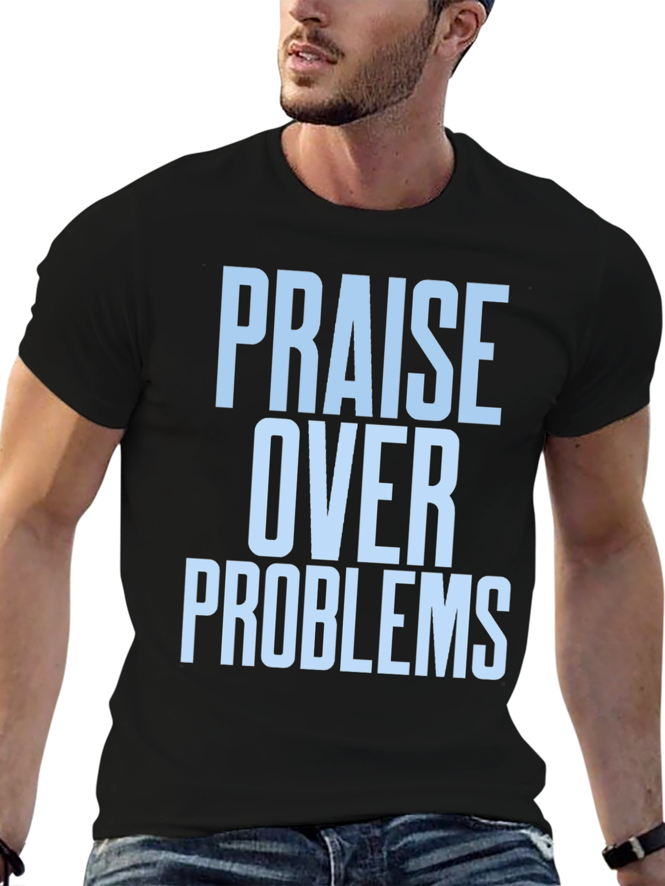 Black Praise Over Problems Graphic Tee - Black view 6