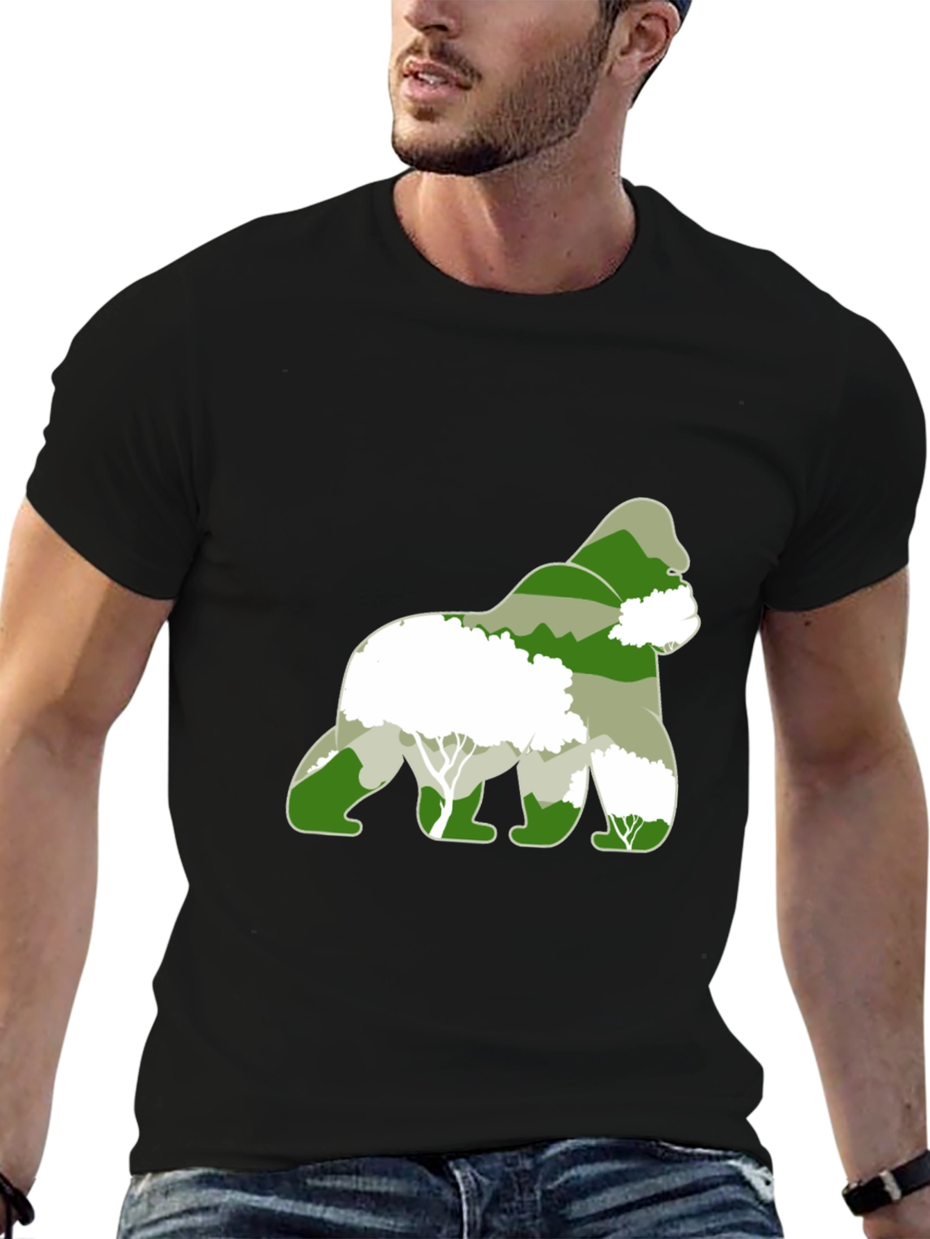Black Gorilla Forest Graphic T-Shirt - Eco Friendly Design view 6