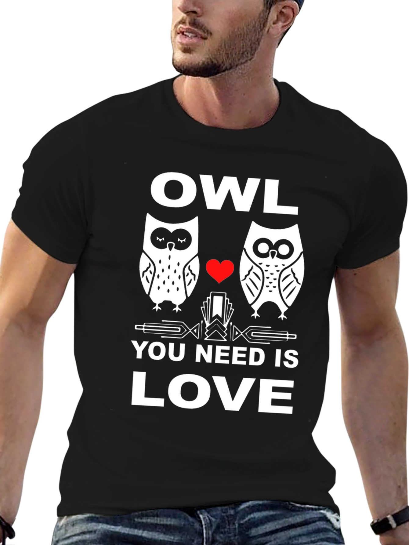 Black Owl You Need Is Love T-Shirt - Black view 6