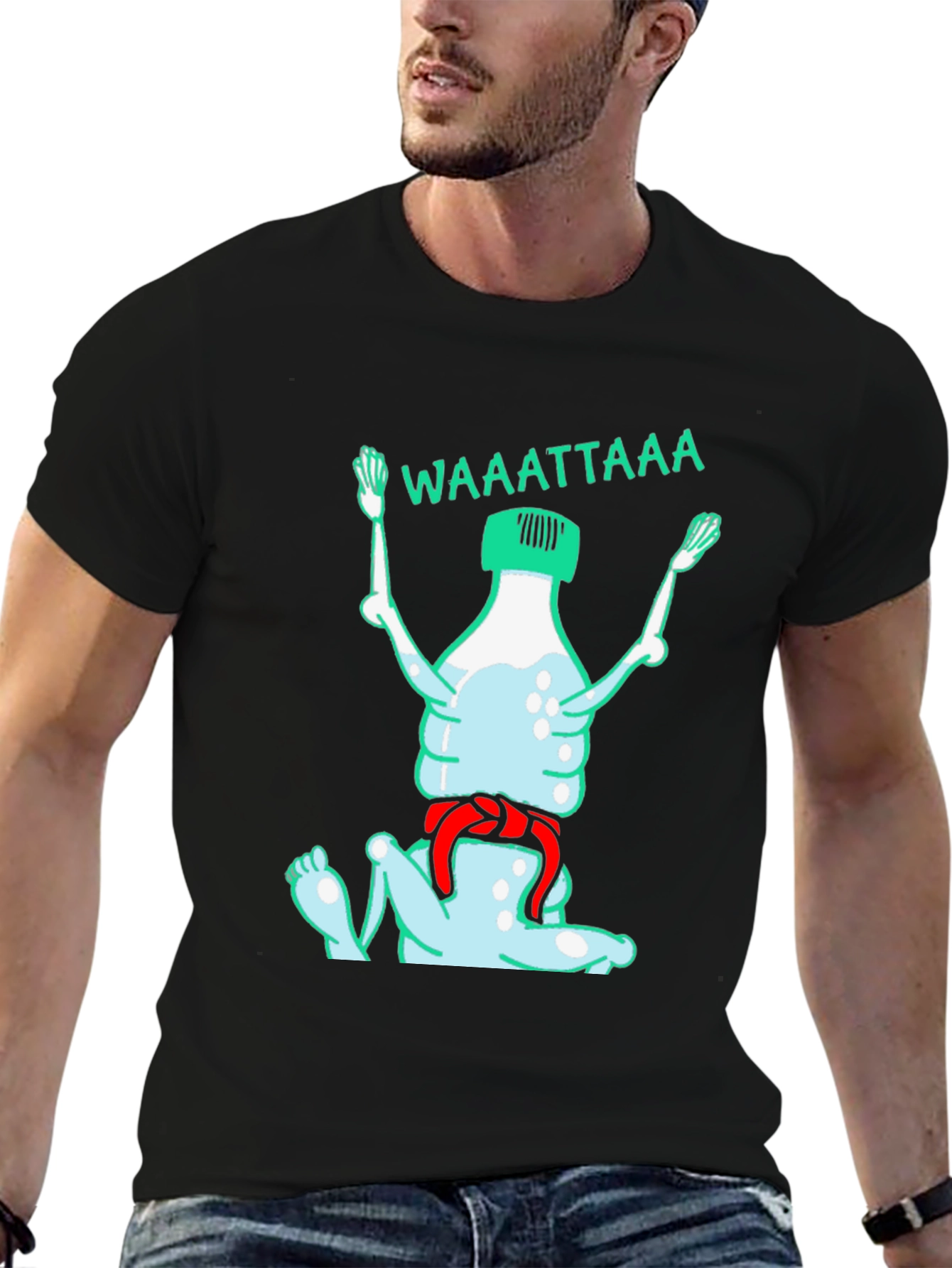 Black Funny Water Bottle Cartoon Graphic T-Shirt view 6