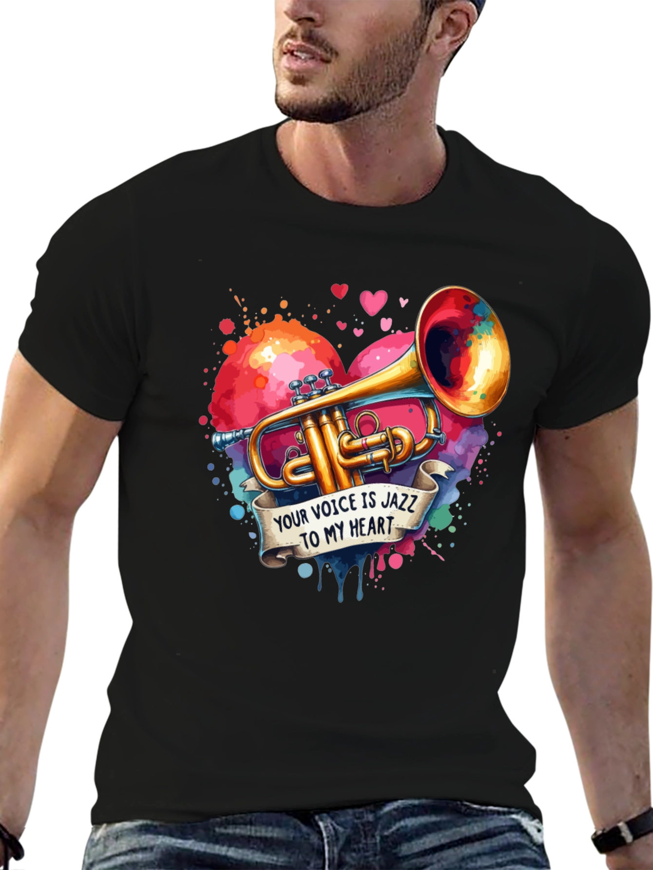Black Jazz Heart Trumpet Graphic Tee view 6