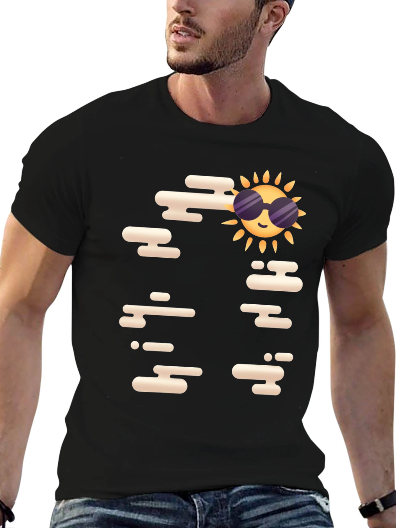 Black Cool Sun Graphic Tee - Black Casual T-Shirt view 6