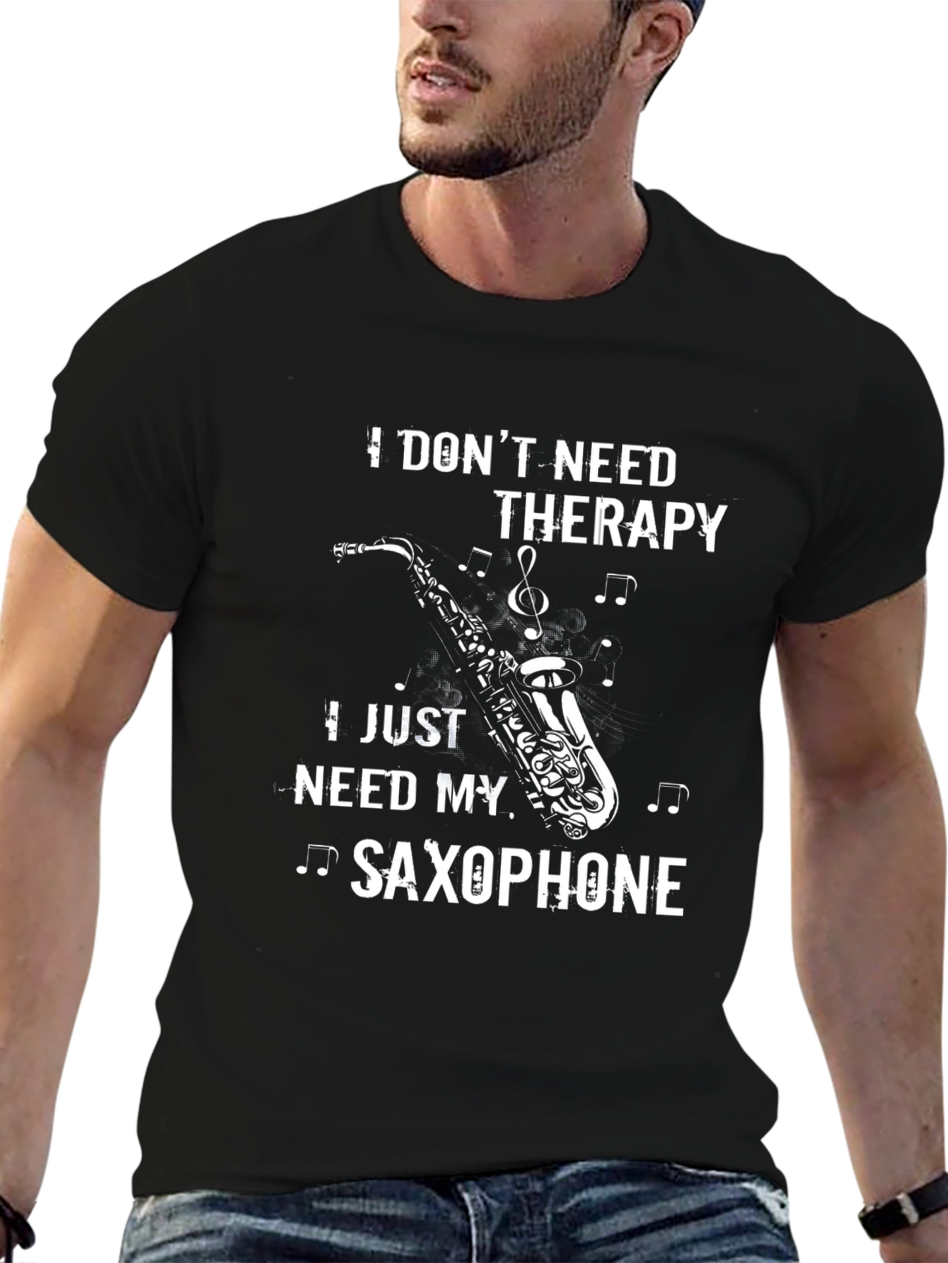Black Saxophone Therapy T-Shirt - Musician Gift Idea view 6