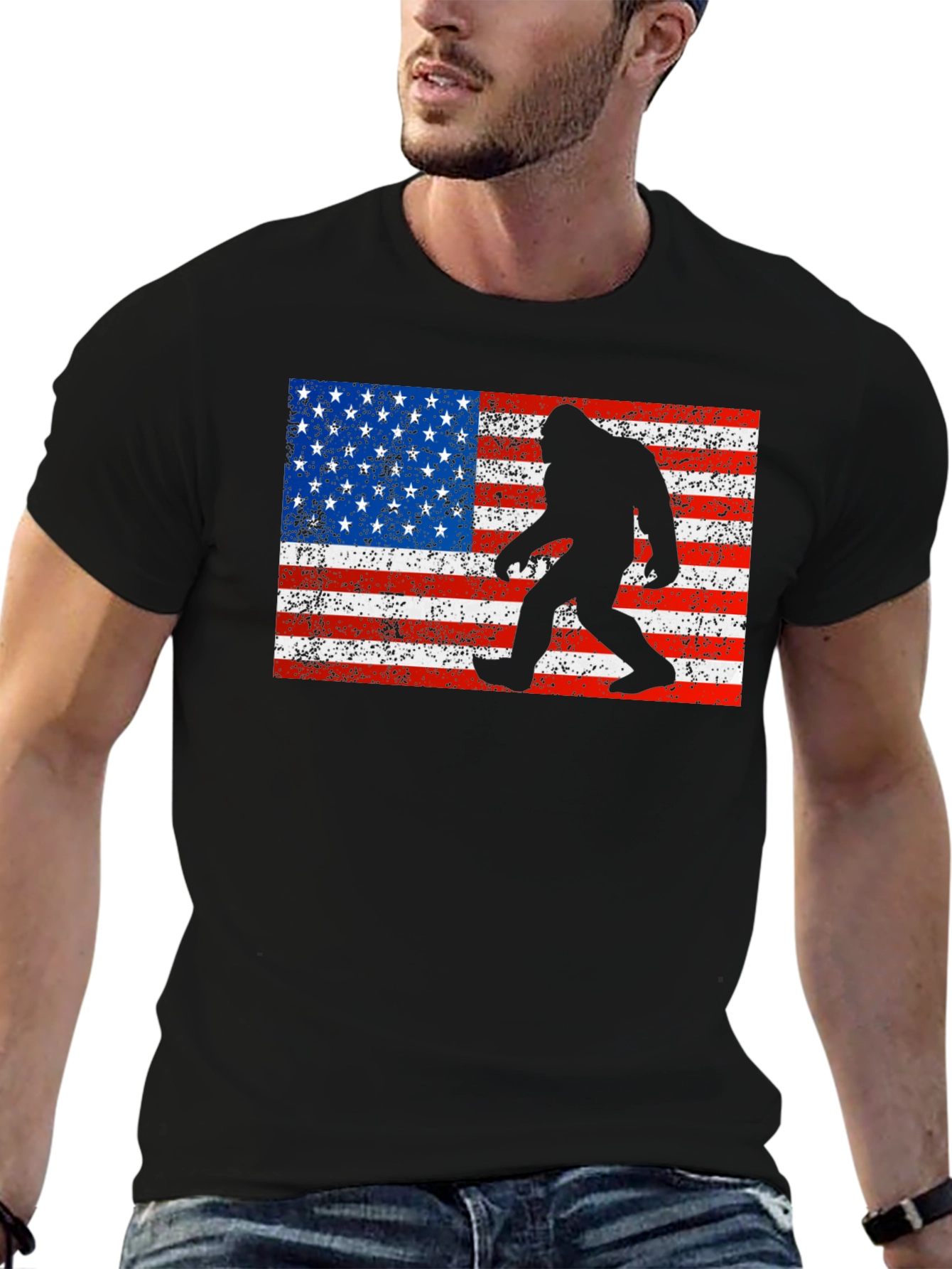 Black Bigfoot American Flag T-Shirt view 6