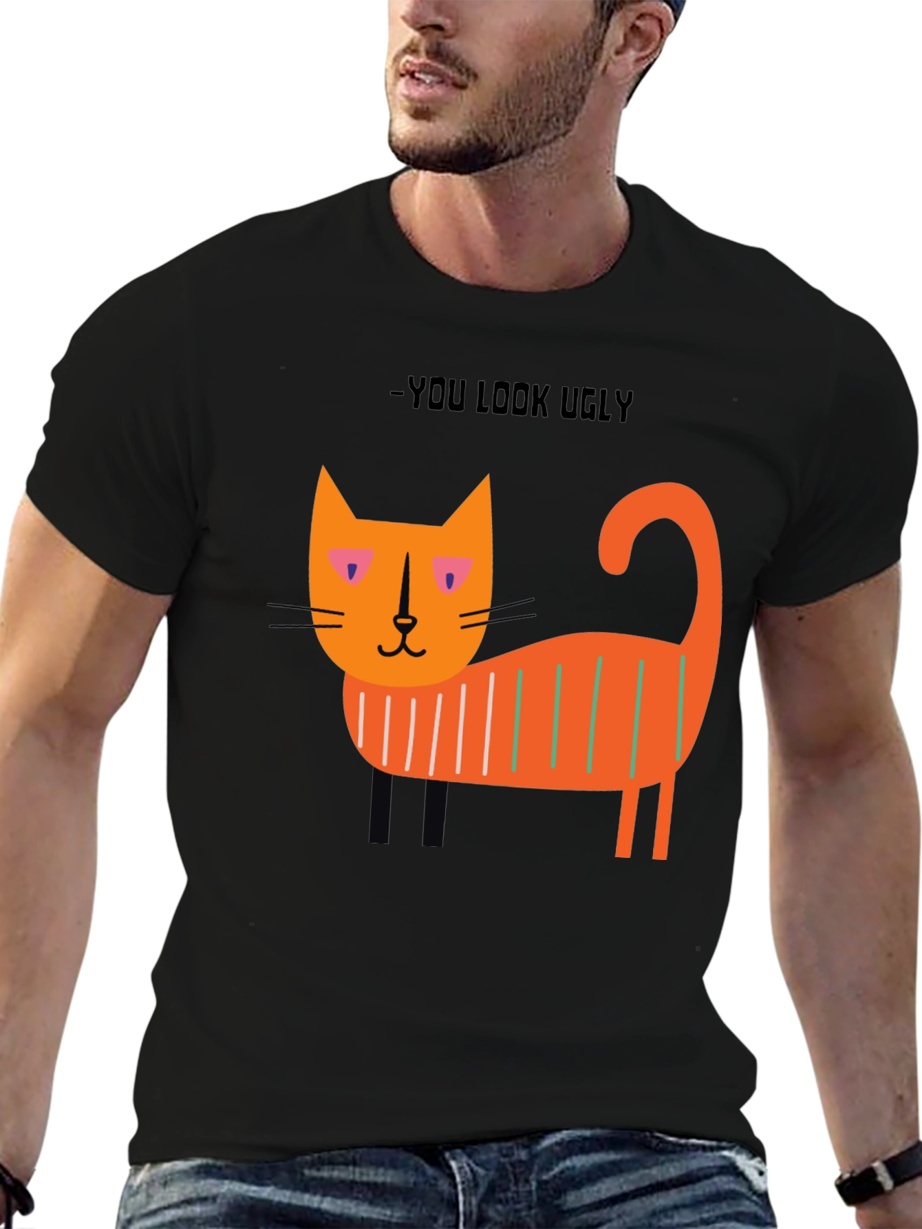 Black Ugly Cat Graphic T-Shirt - Black view 6