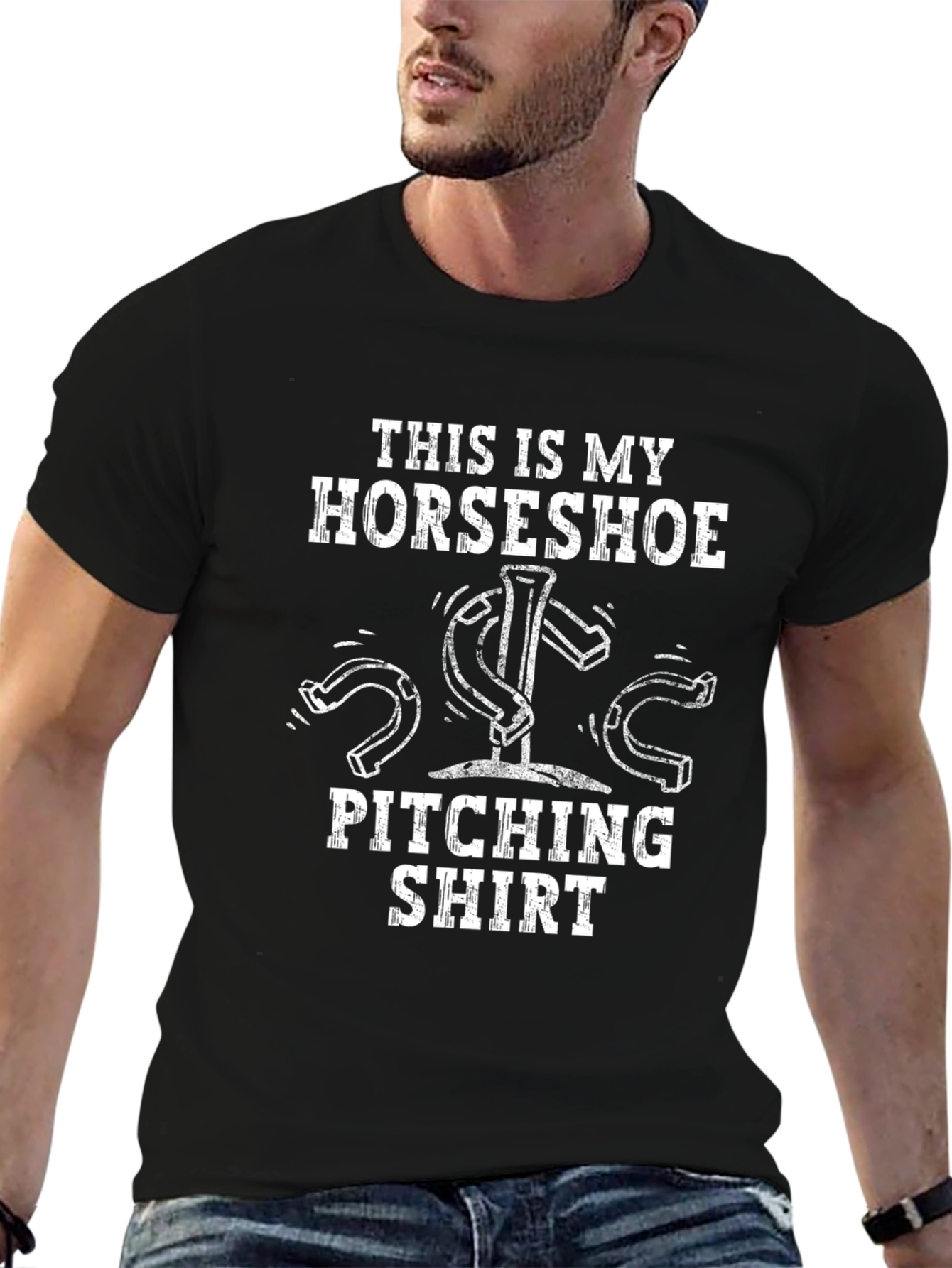 Black Horseshoe Pitching Shirt - Funny T-Shirt  view 6