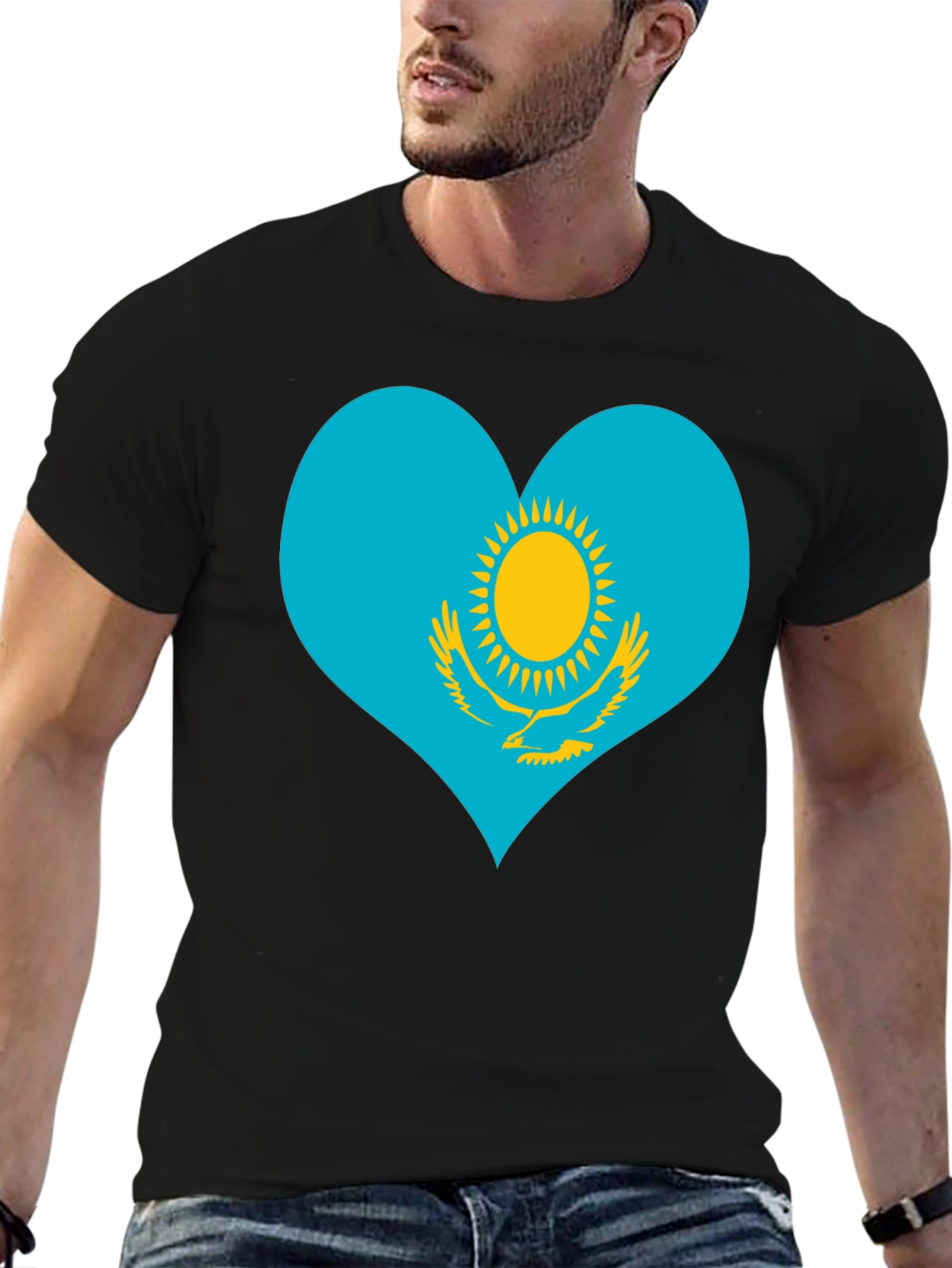 Kazakhstan Heart Flag Graphic Tee - Black - 6