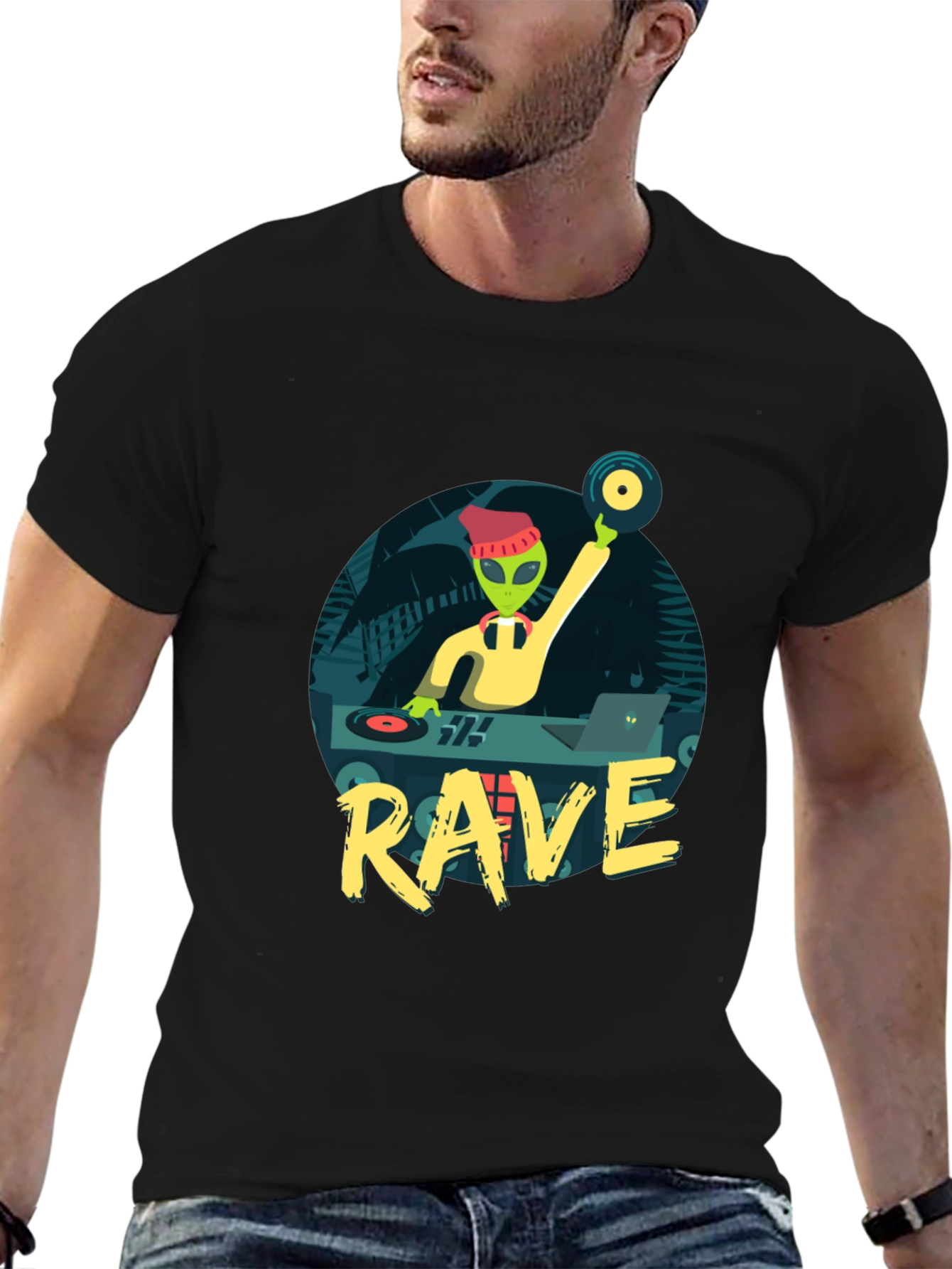 Black Alien DJ Rave T-Shirt view 6