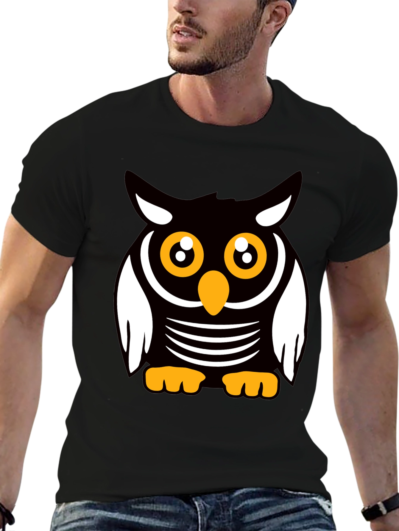 Black Cute Cartoon Owl Graphic T-Shirt view 6
