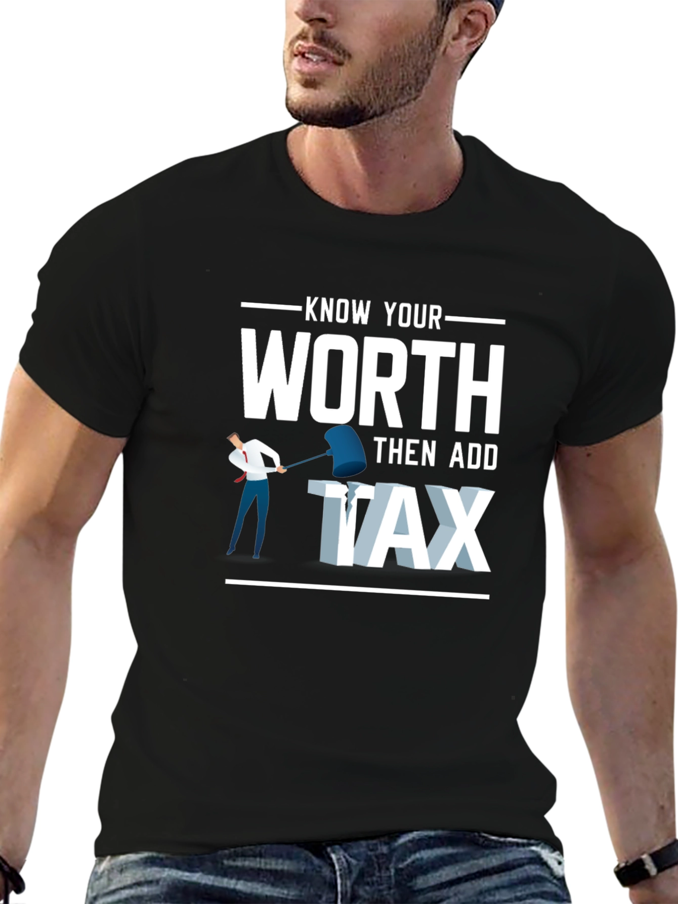Black Know Your Worth Add Tax Graphic T-Shirt view 6
