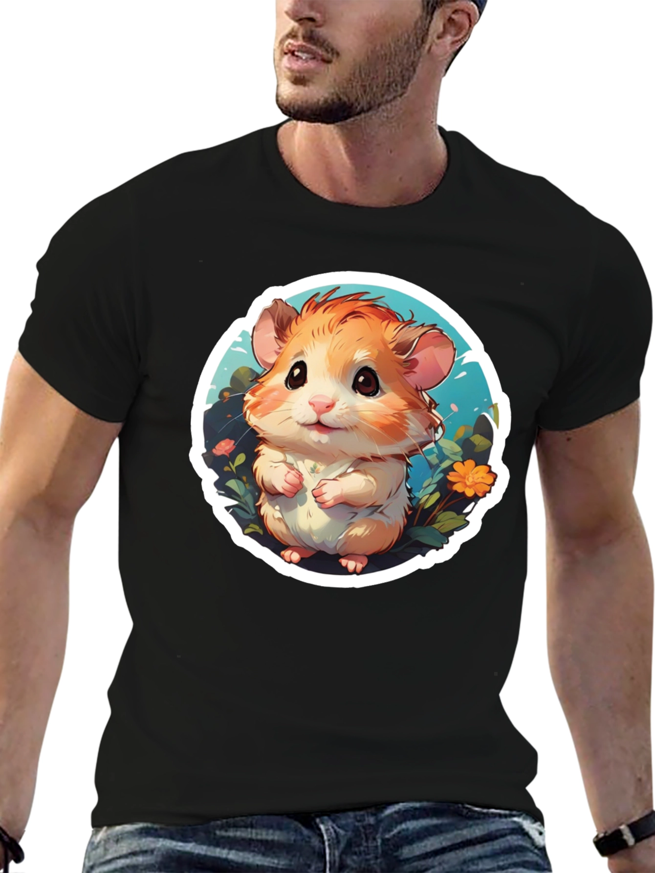 Black Cute Hamster Graphic Tee - Black Cotton Blend view 6