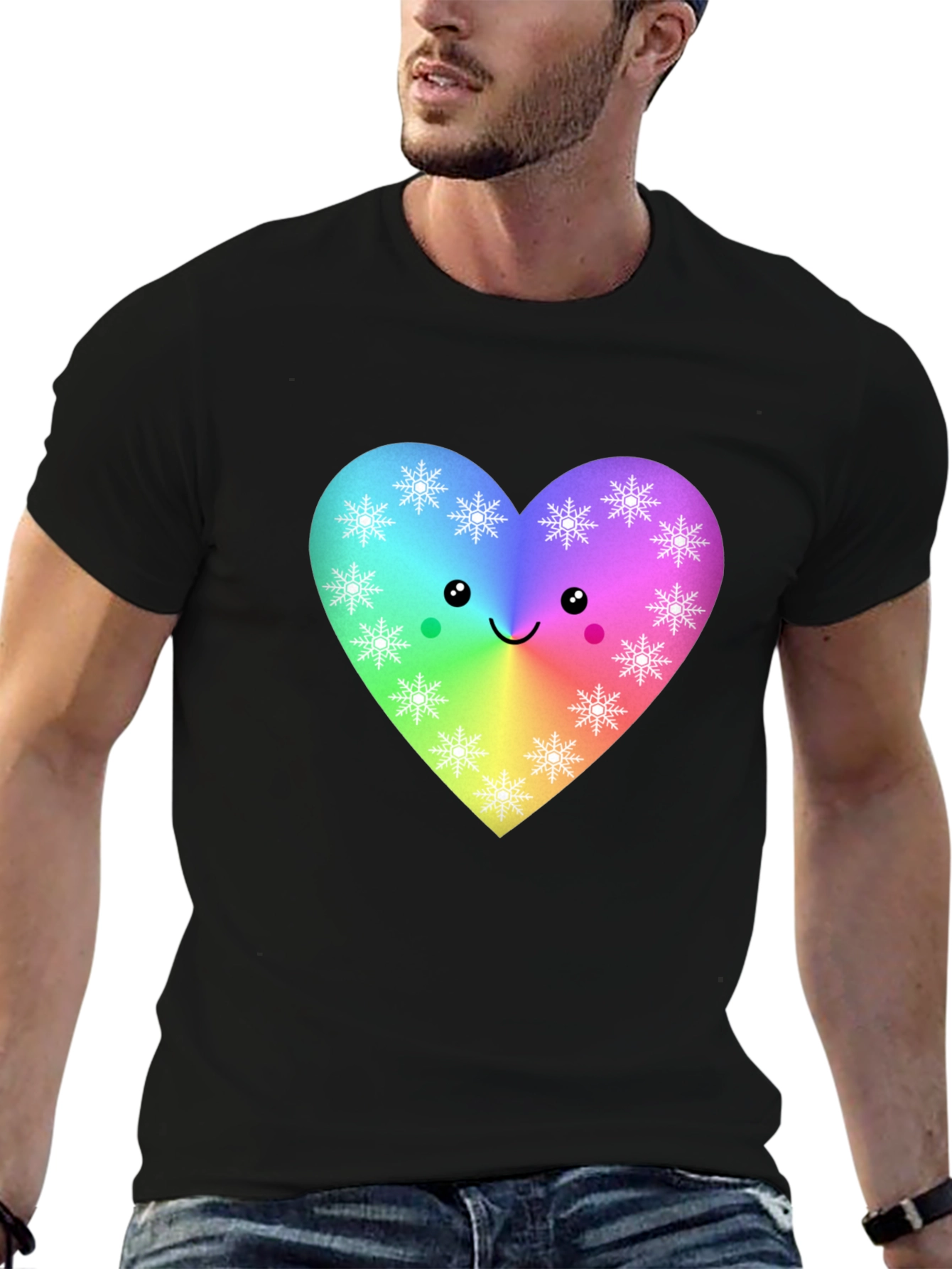 Black Rainbow Heart Snowflake T-Shirt view 6