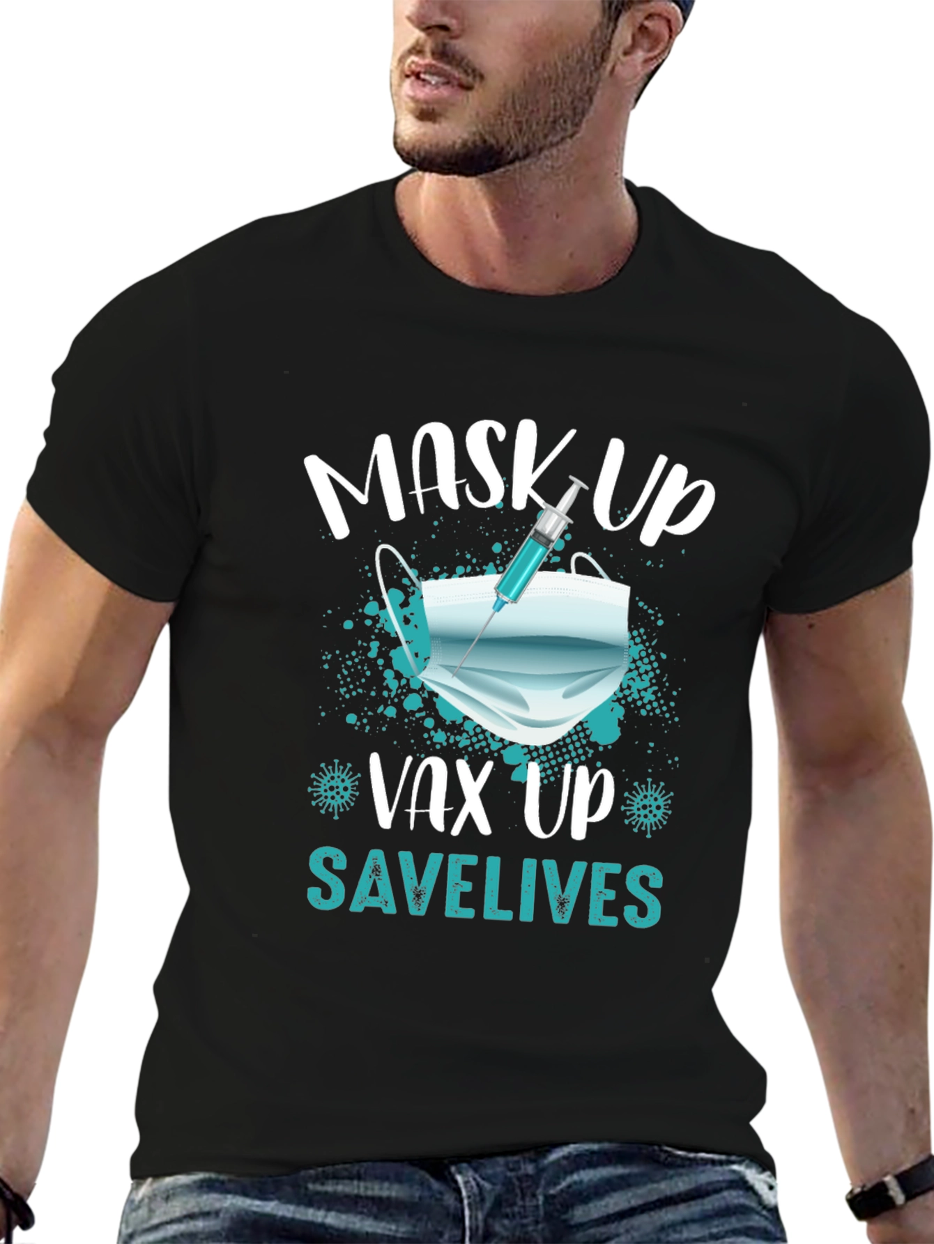 Black Mask Up, Vax Up, Save Lives T-Shirt view 6