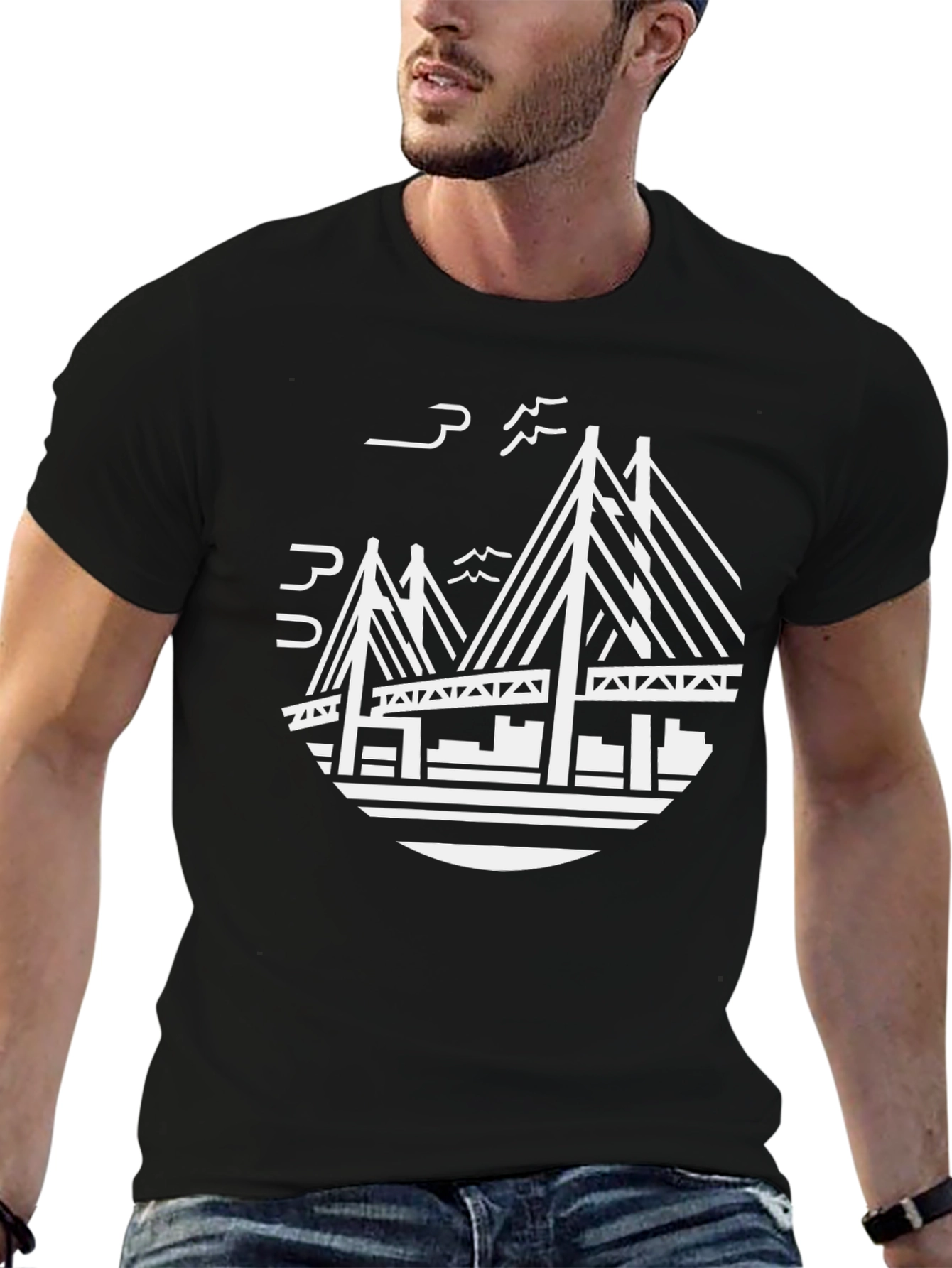 Black Black Bridge Graphic Tee - Stylish Crew Neck T-Shirt view 6