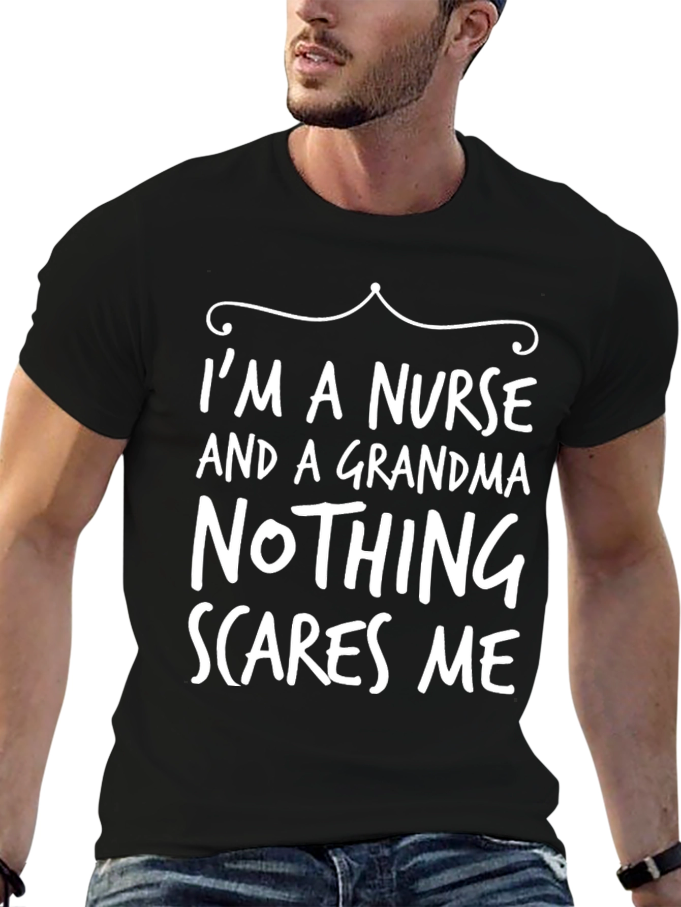 Black Nurse Grandma T-Shirt - Nothing Scares Me! view 6