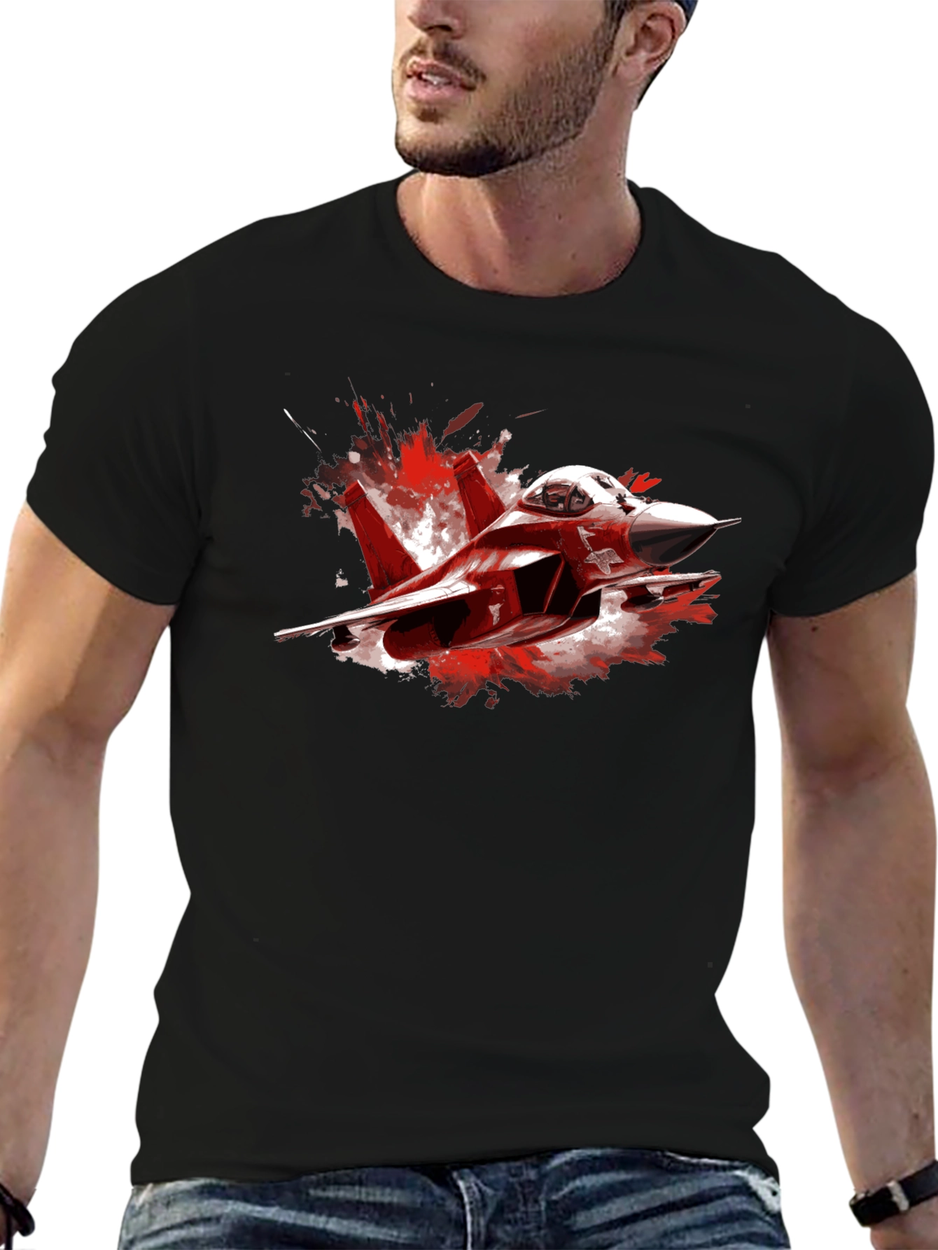 Black Fighter Jet Graphic Tee - Bold & Stylish view 6