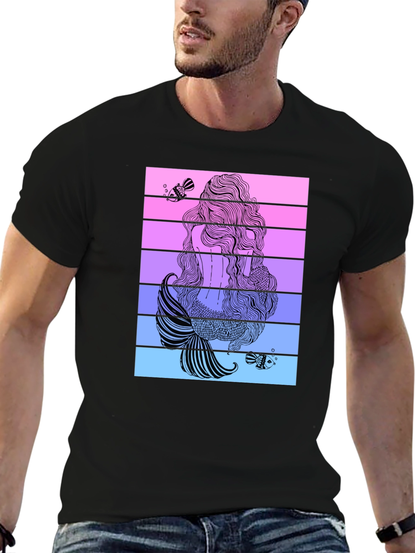 Black Mermaid Tail Graphic T-Shirt - Stylish Black Tee view 6