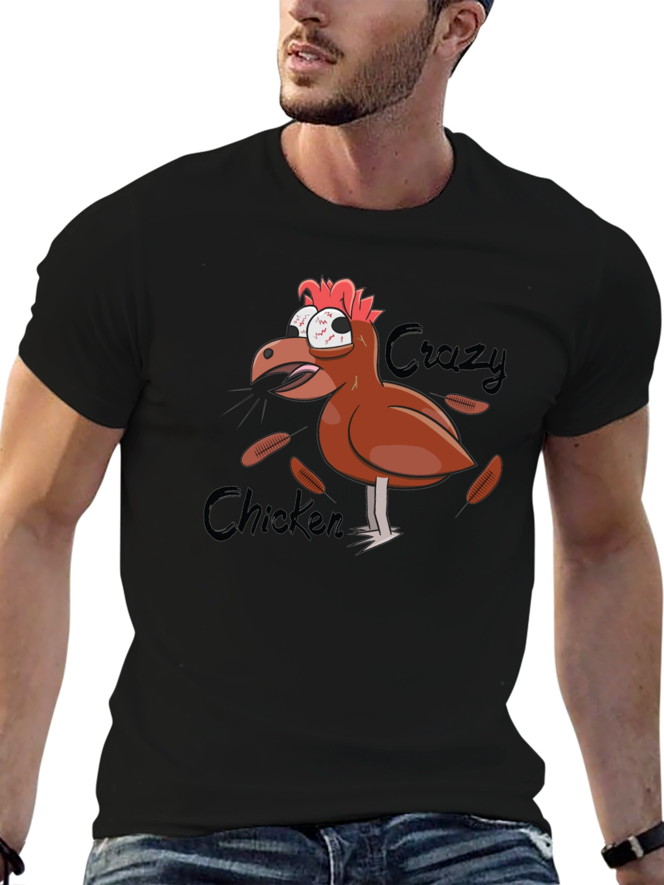 Black Crazy Chicken Graphic T-Shirt - Black view 6