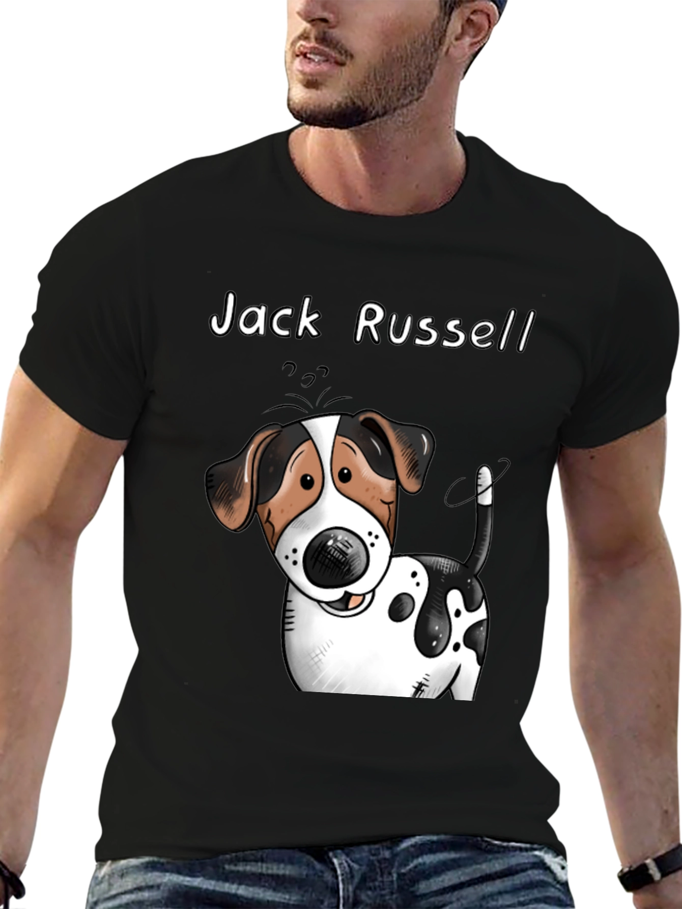 Black Jack Russell Dog Cartoon Graphic T-Shirt view 6