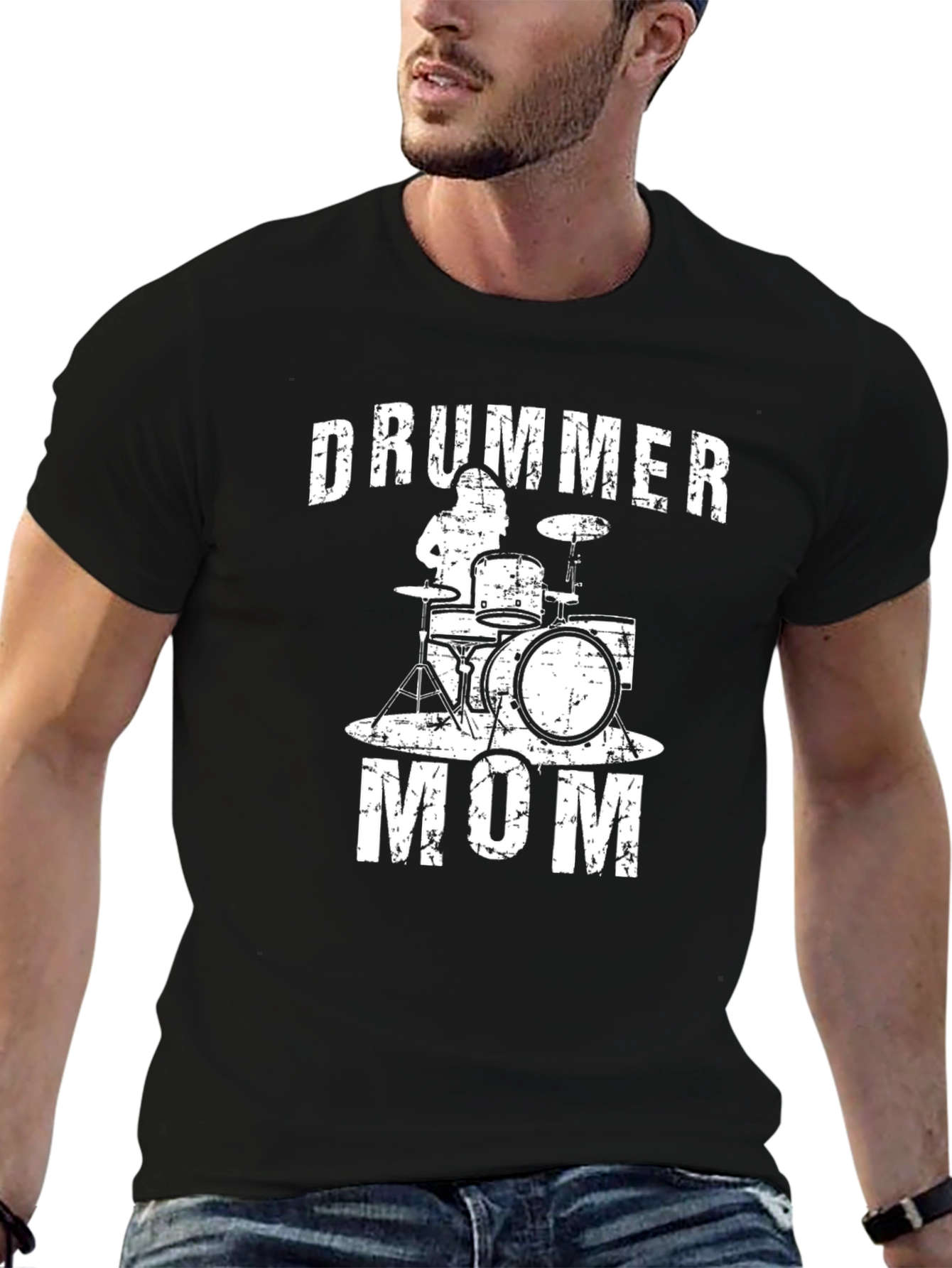 Black Drummer Mom Graphic T-Shirt - Black view 6