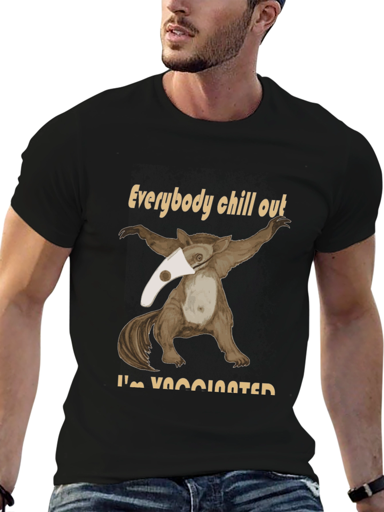 Black Funny Vaccinated Opossum T-Shirt view 6