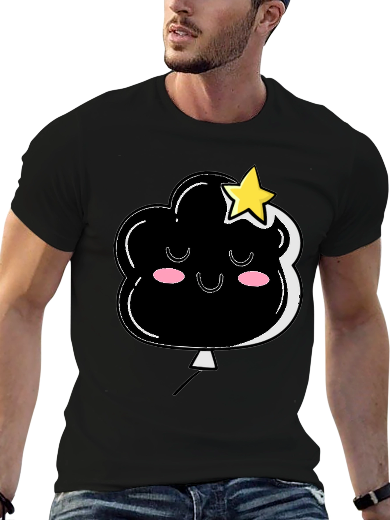 Black Cute Cloud & Star Graphic Black T-Shirt view 6