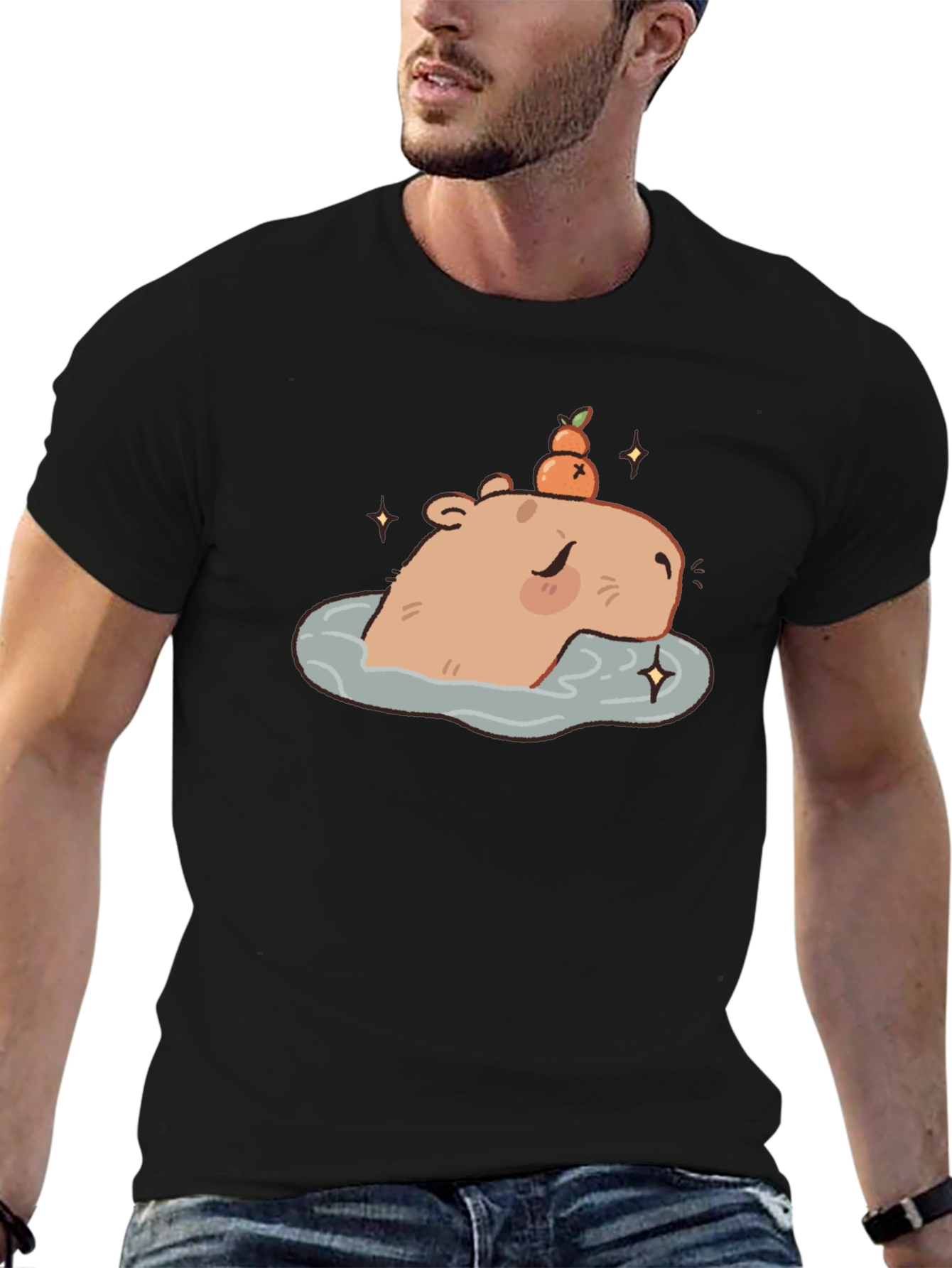 Black Capybara Relaxing T-Shirt - Cute Cartoon Tee view 6