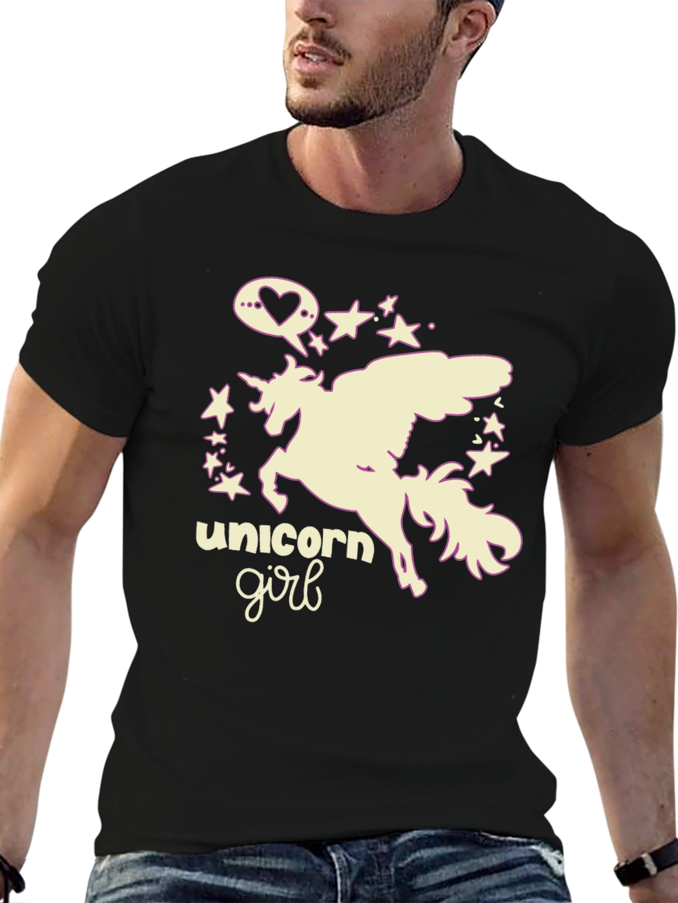Black Unicorn Girl Black Graphic Tee view 6