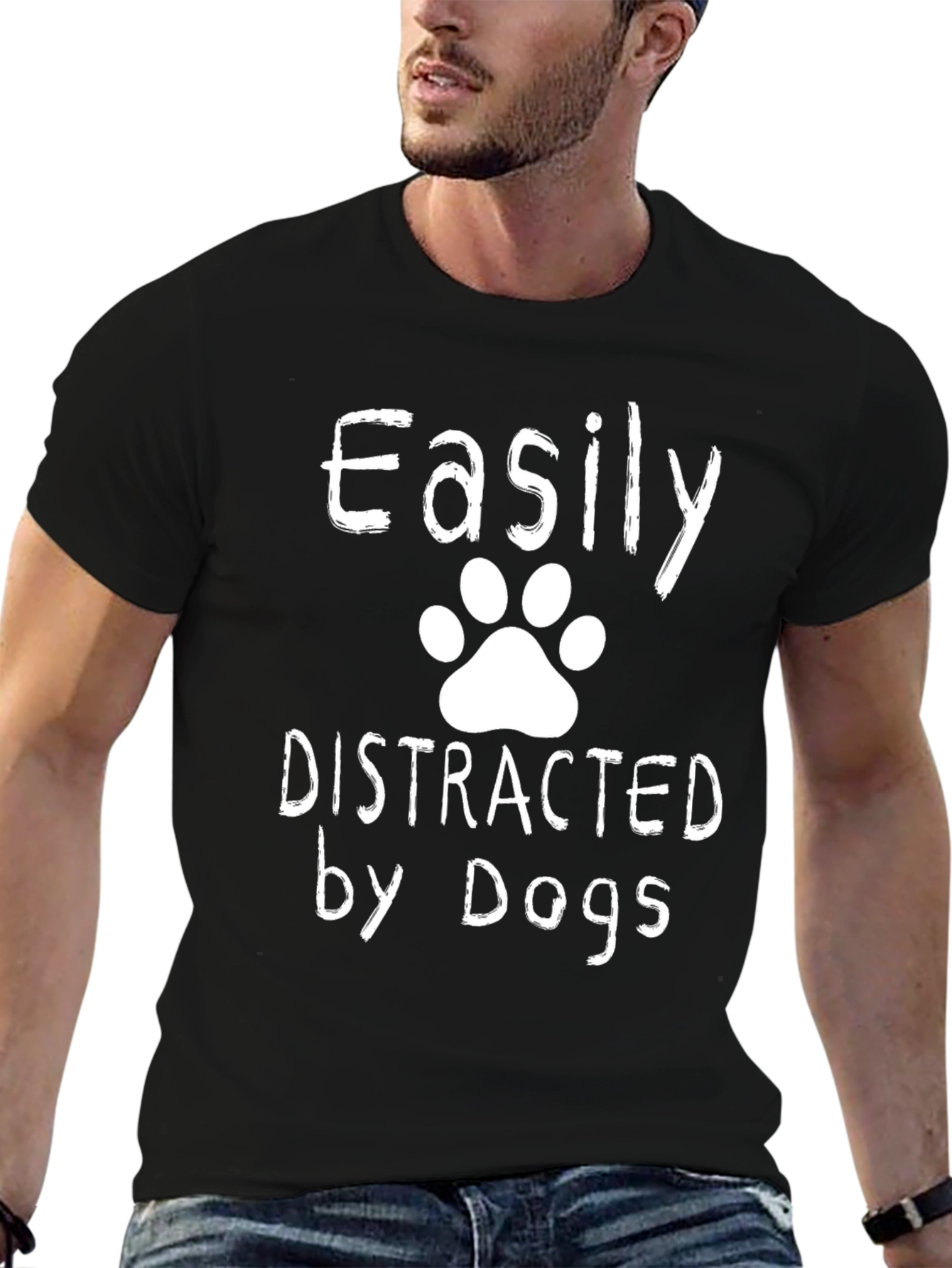 Black Dog Lover T-Shirt - Easily Distracted by Dogs - Paw Print view 6