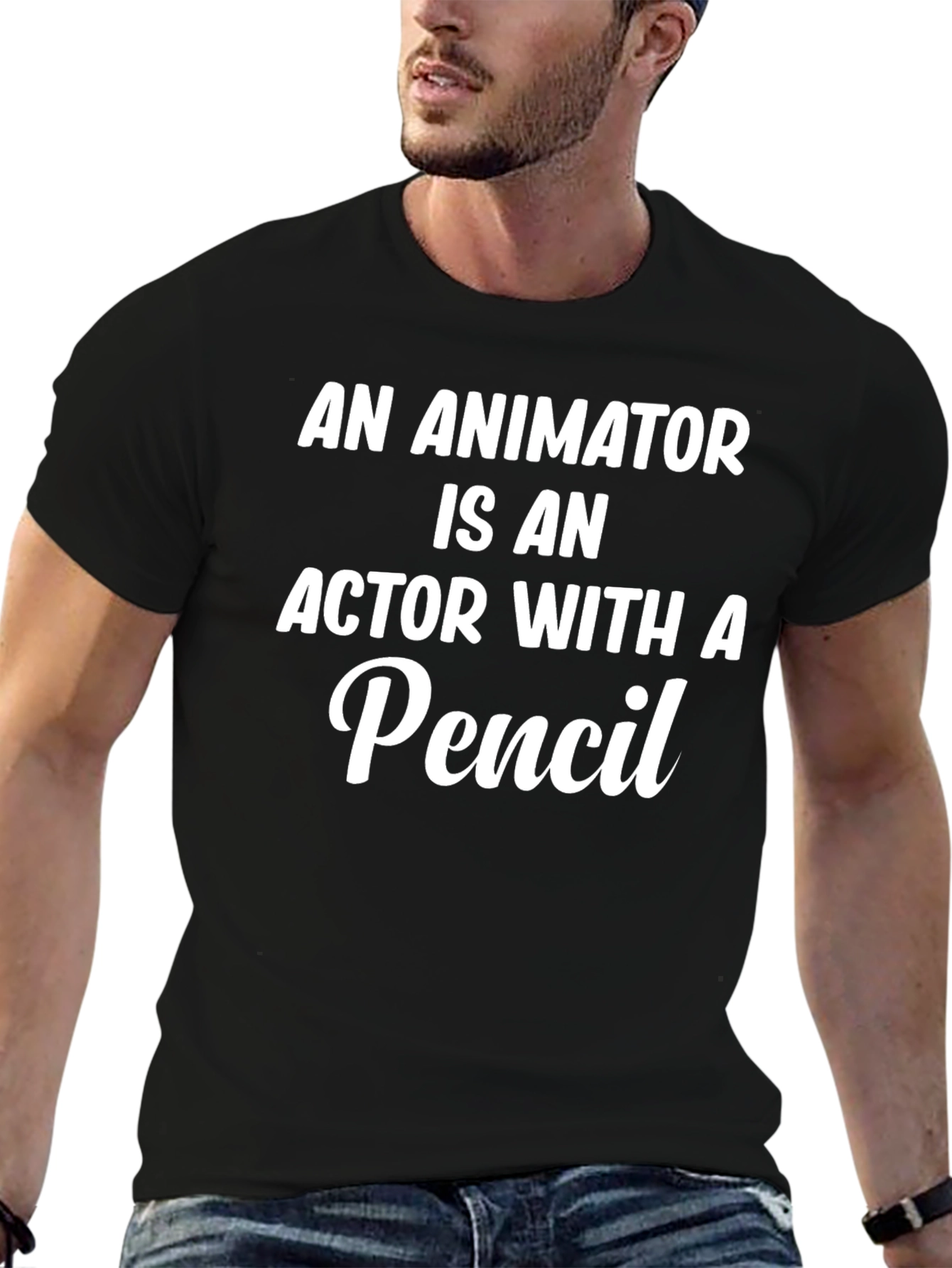Animator Actor With Pencil T-Shirt - Black Graphic Tee - 6
