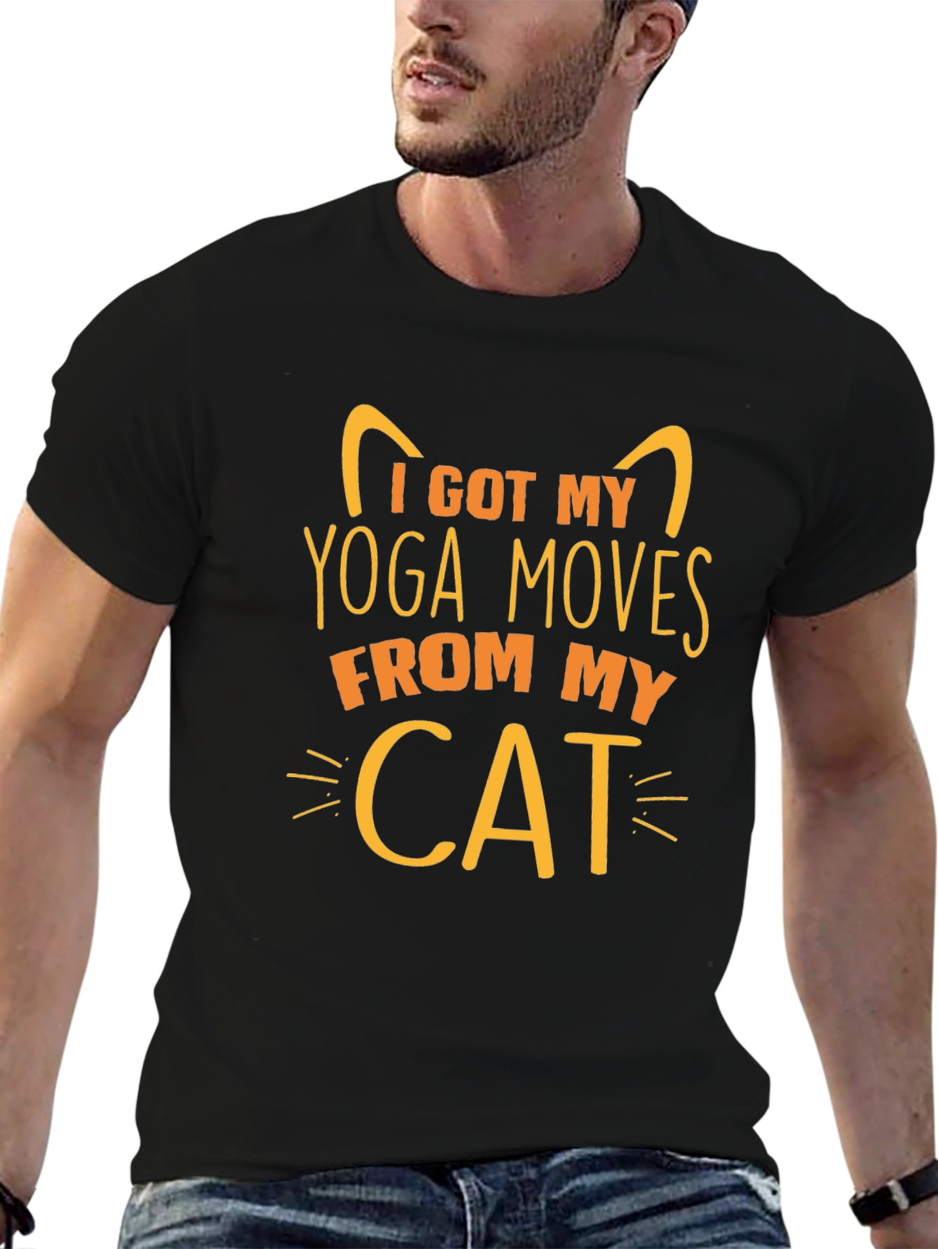 Black Yoga Cat T-Shirt - I Got My Yoga Moves From My Cat view 6