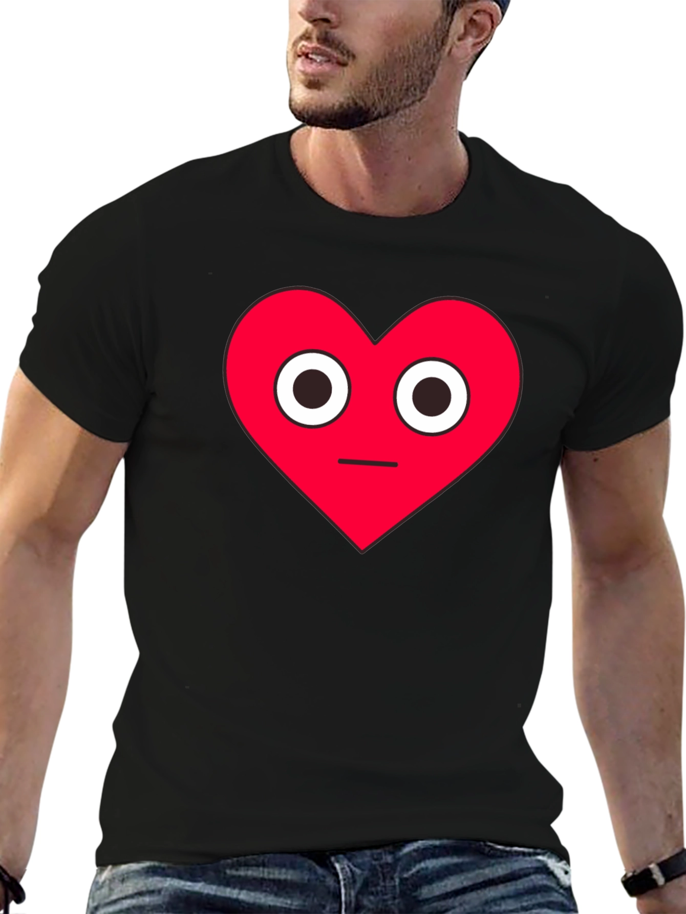 Black Red Heart Face Graphic Black T-Shirt view 6