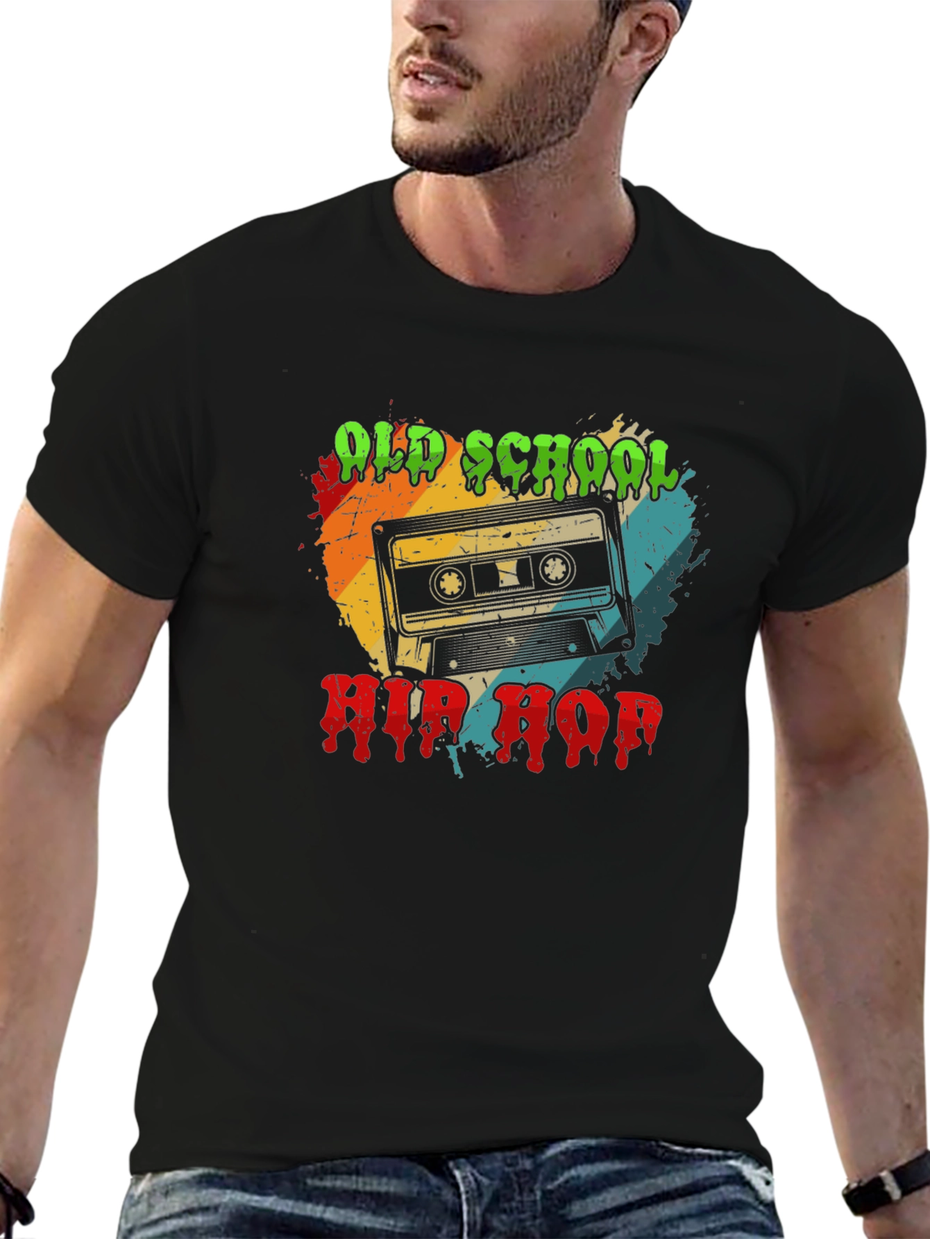 Black Old School Hip Hop Cassette Tape Graphic Tee view 6
