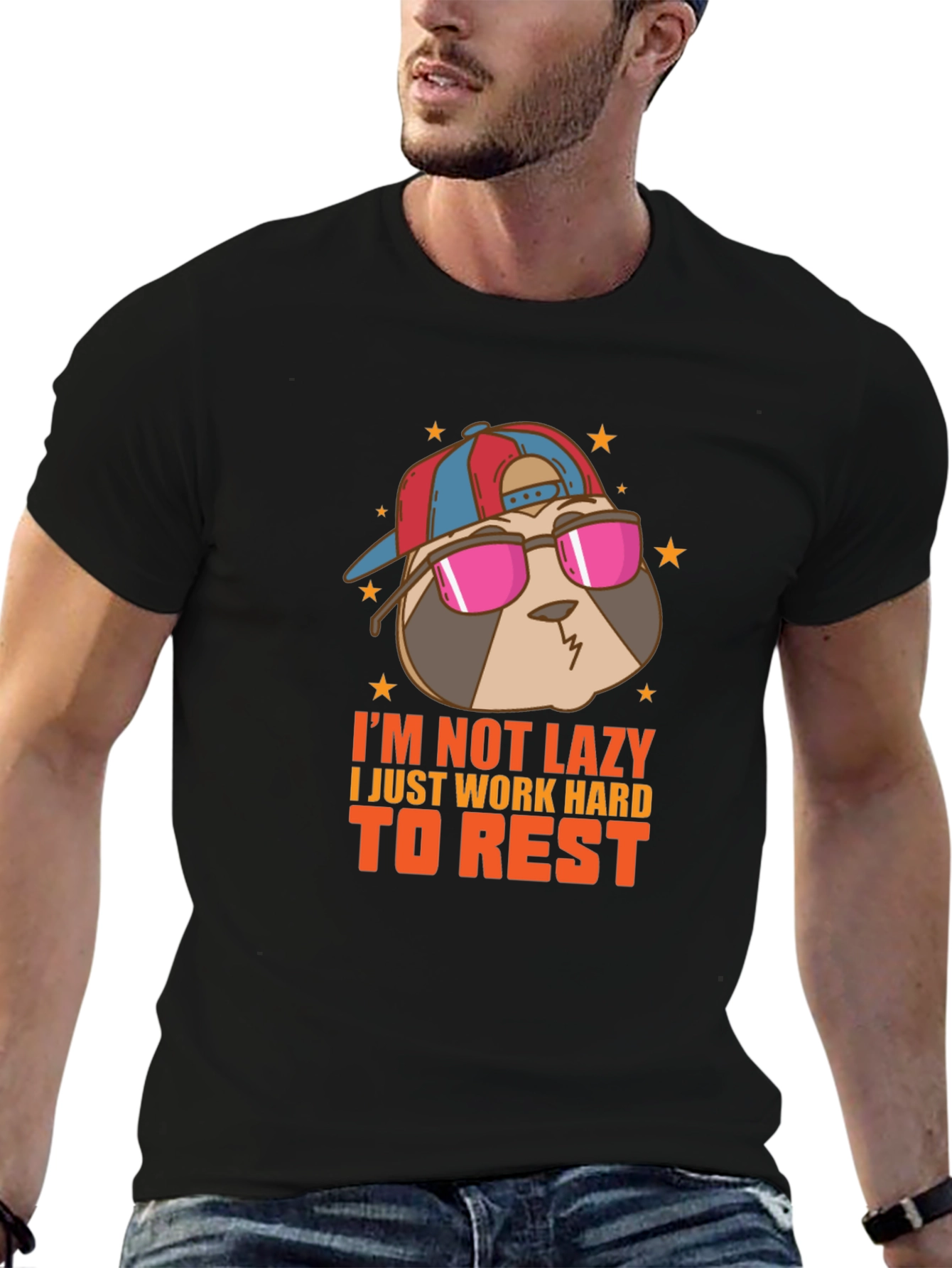 Black Cool Sloth T-Shirt - I'm Not Lazy Design view 6