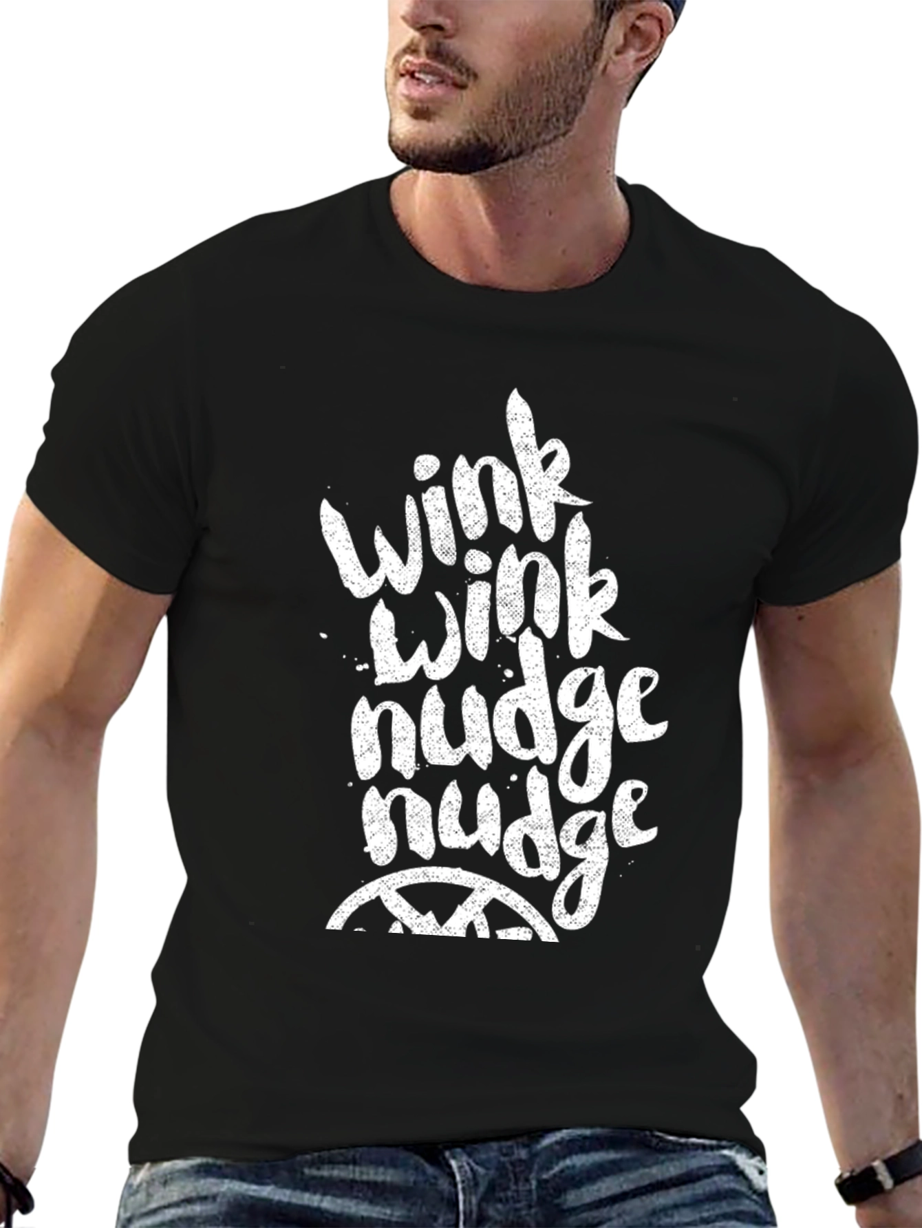 Black Wink Nudge Graphic Tee - Black Cotton T-Shirt view 6