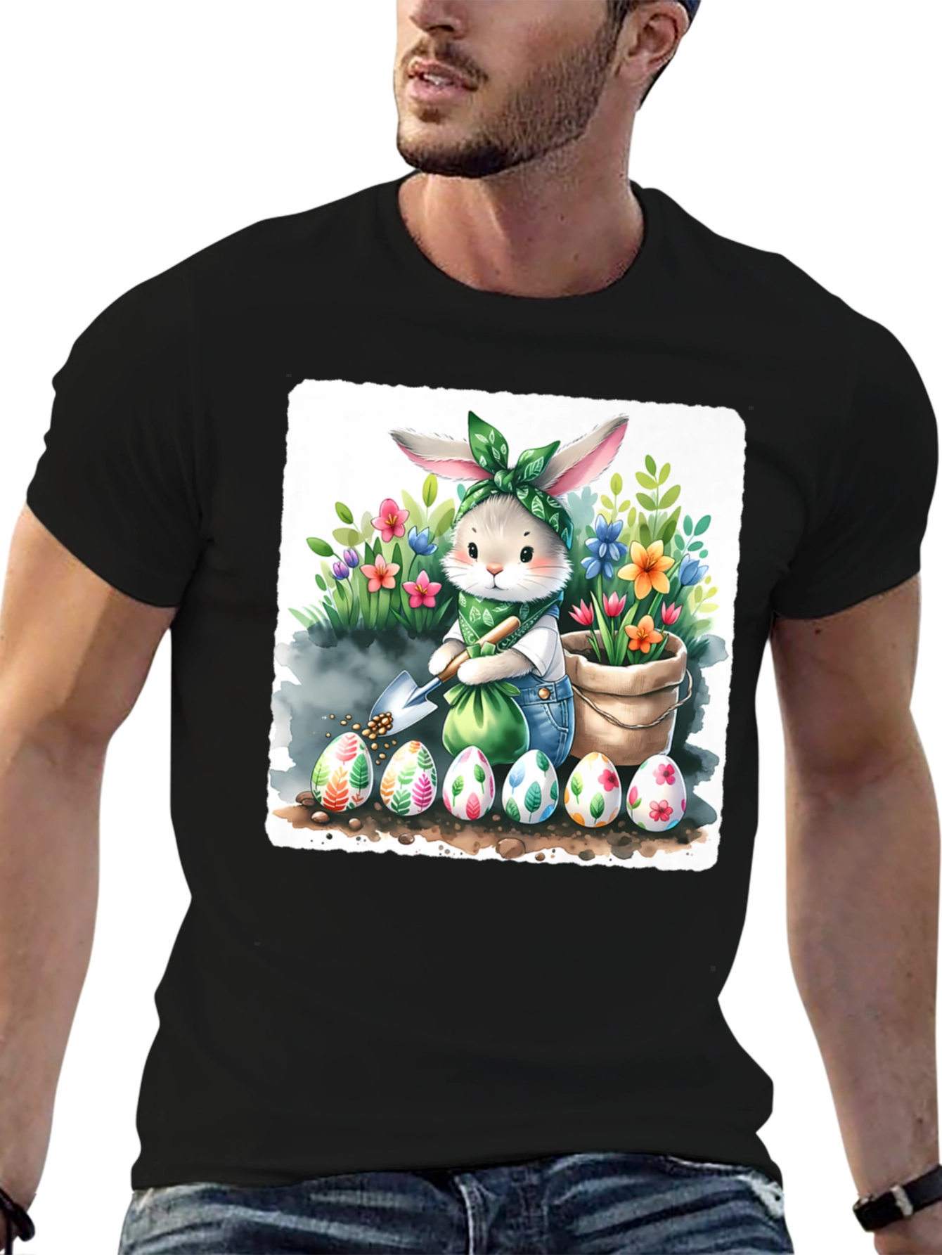 Black Easter Bunny Gardening T-Shirt view 6