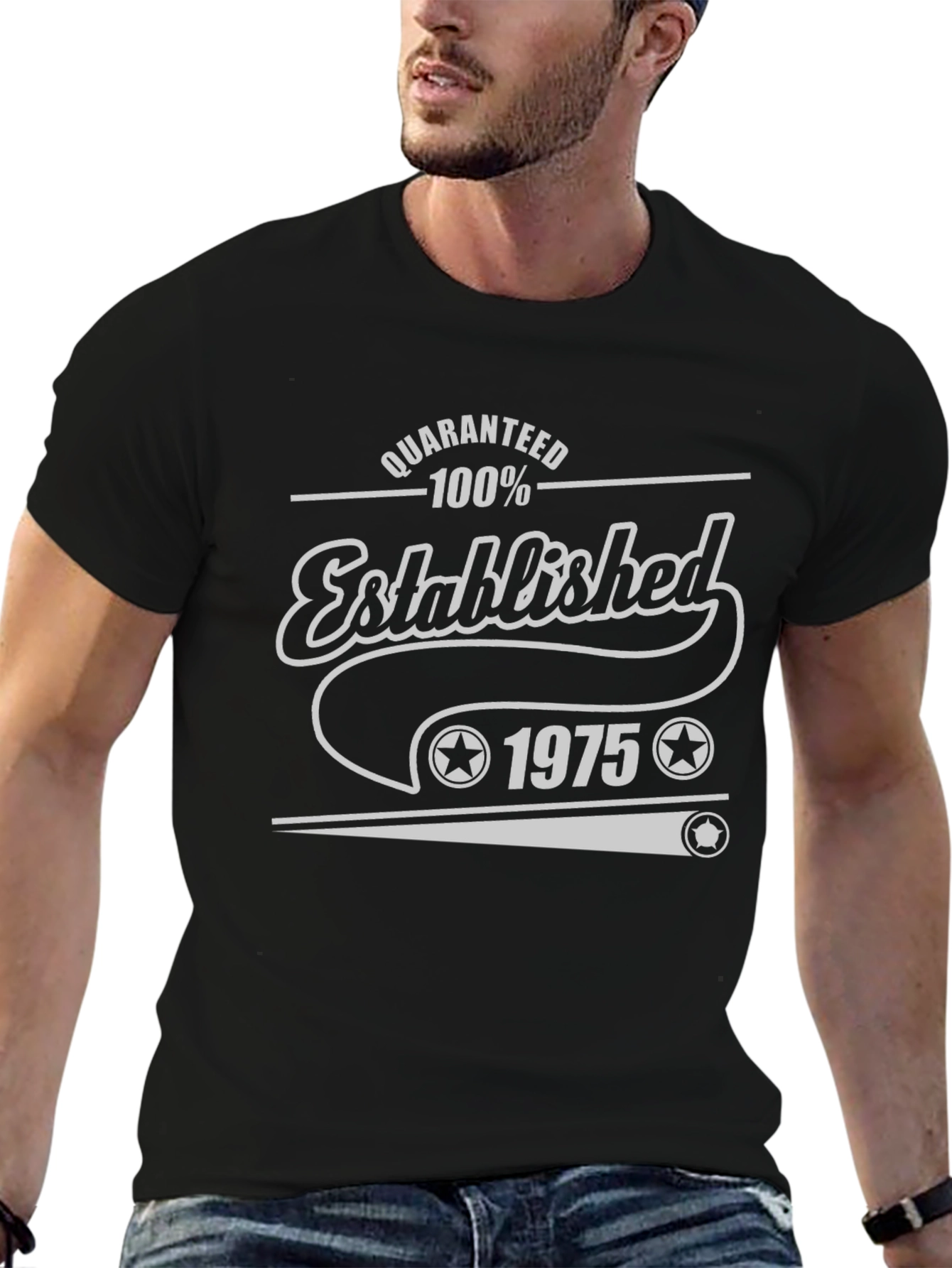 Black Established 1975 T-Shirt, Guaranteed 100% Cotton view 6