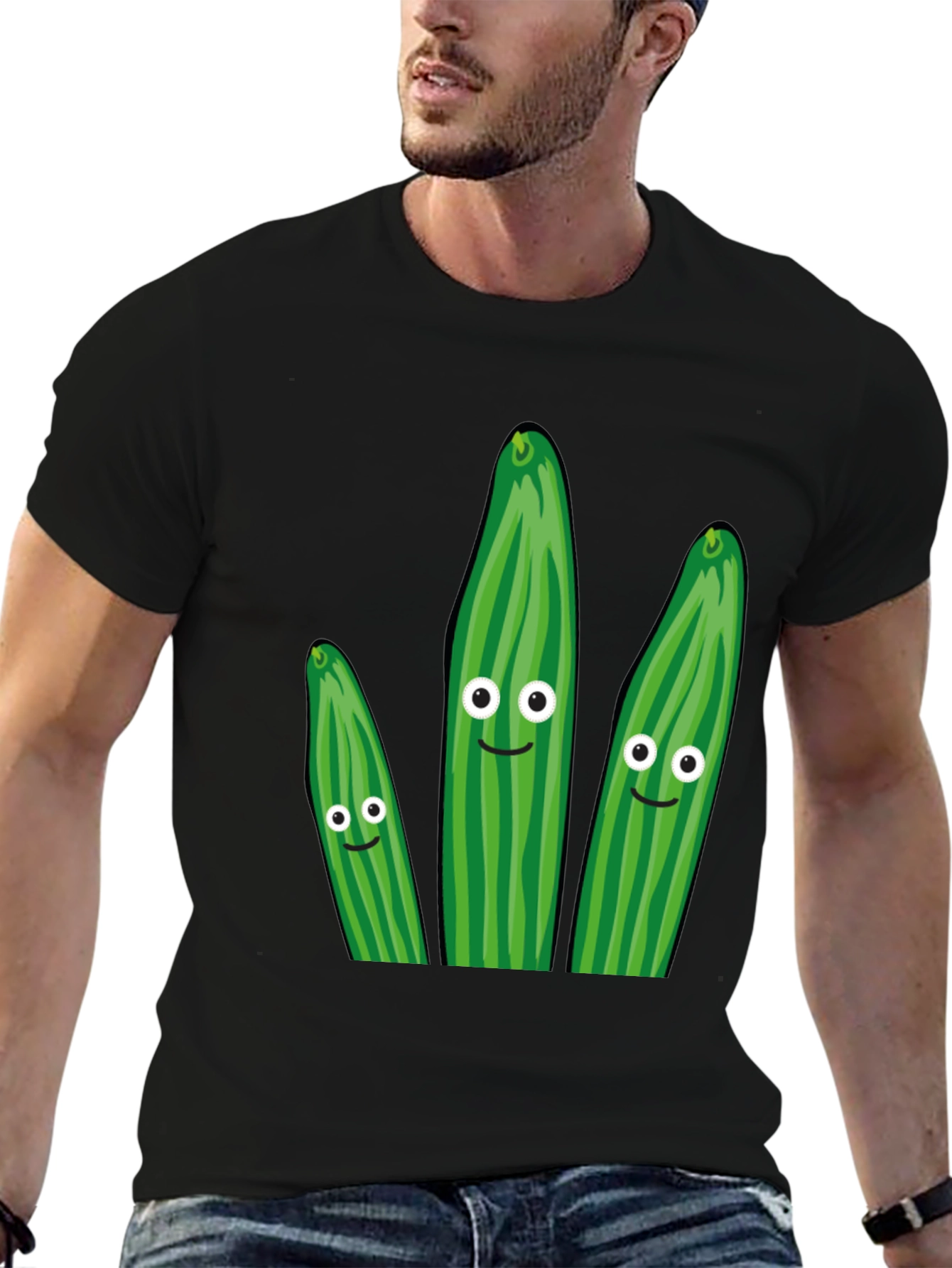 Black Funny Cucumber Graphic T-Shirt - Quirky Novelty Tee view 6