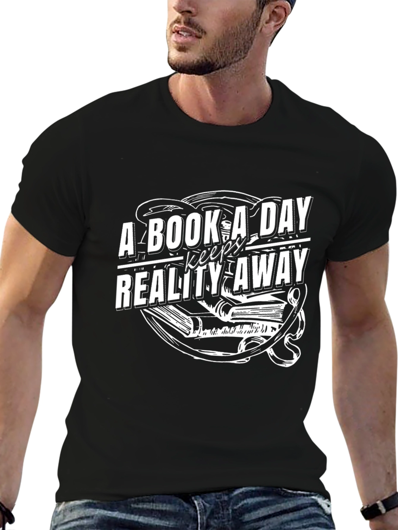 Black Book A Day Keeps Reality Away T-Shirt view 6