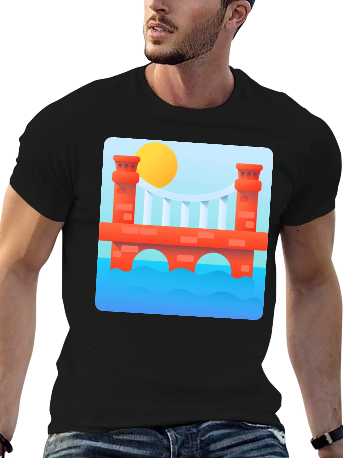 Black Abstract Bridge Graphic T-Shirt view 6