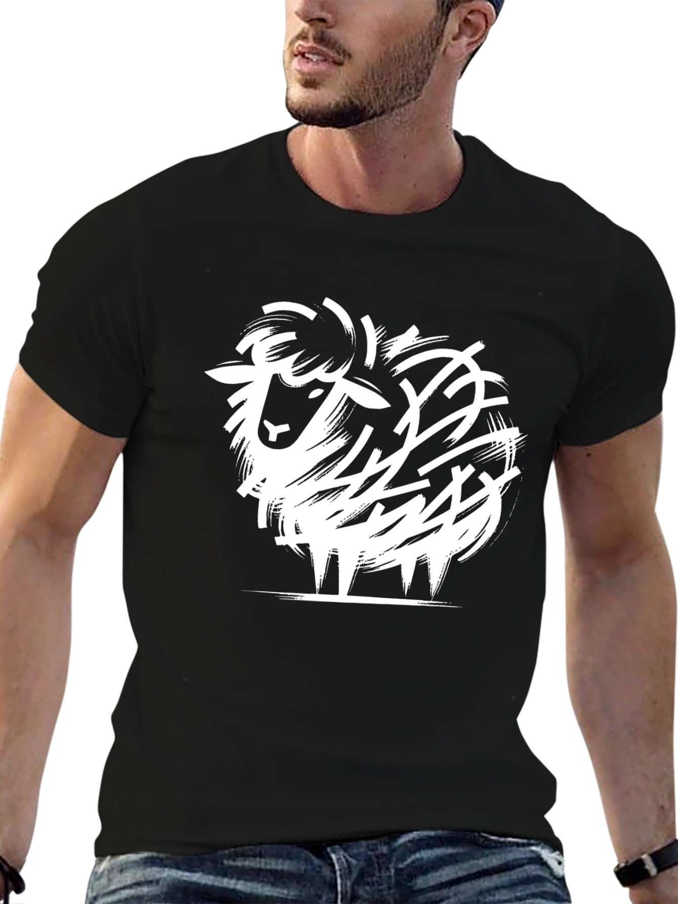 Black Abstract Sheep Graphic Tee - Black Cotton Blend view 6