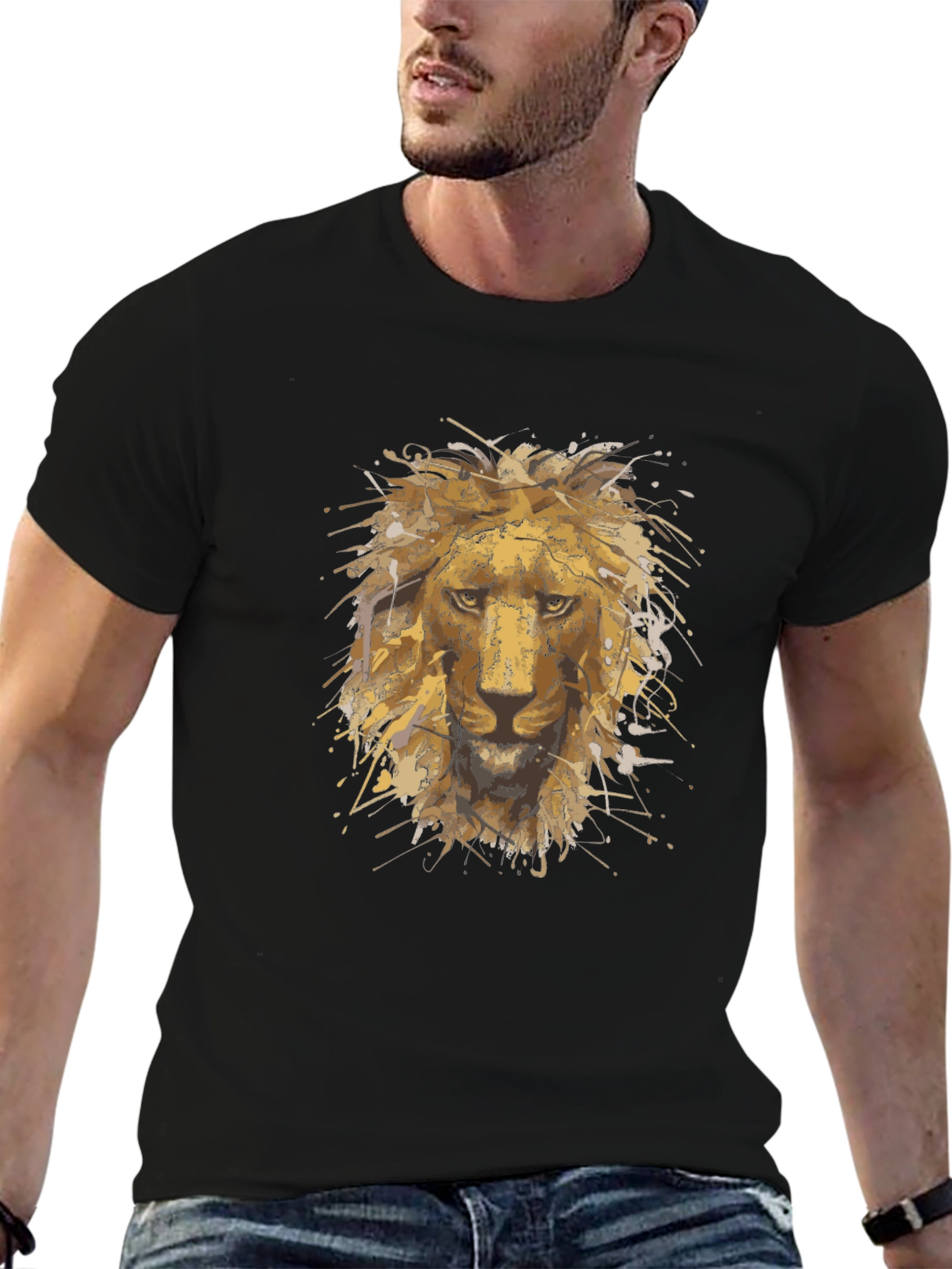 Black Lion Head Graphic T-Shirt - Bold Black Tee view 6