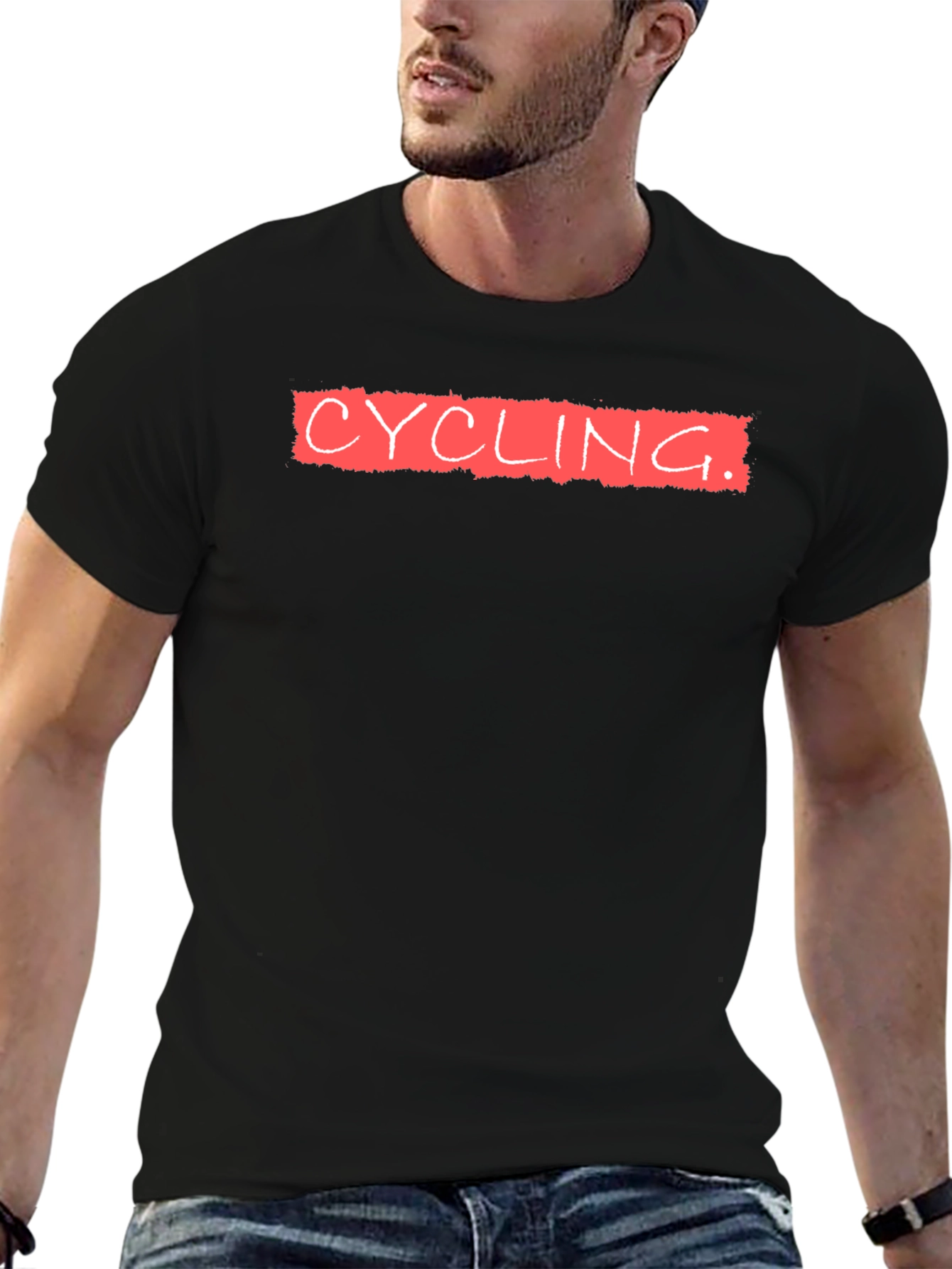 Black Cycling Tee - Red Text on Black - Unisex view 6