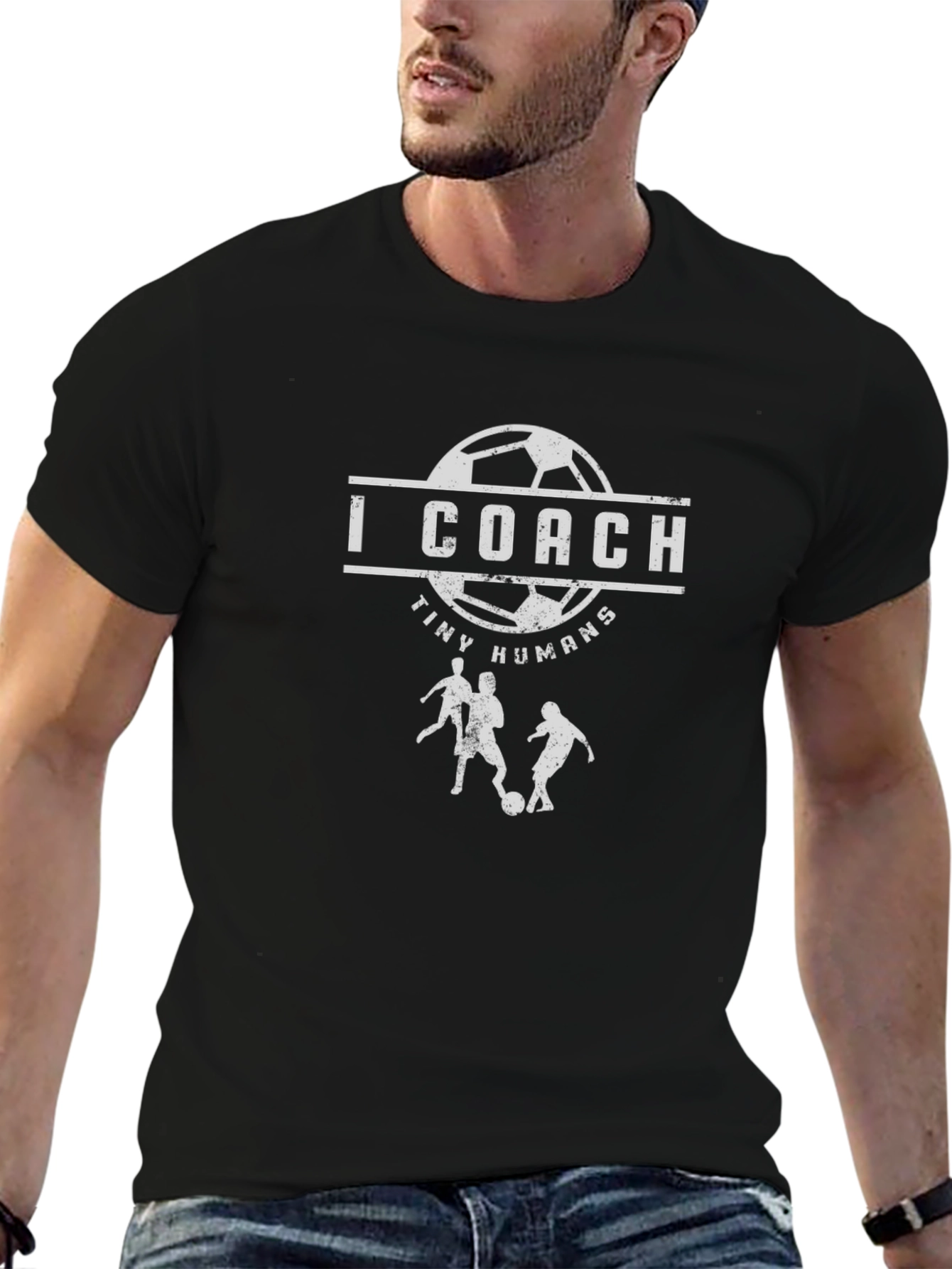 Black I Coach Tiny Humans Graphic T-Shirt - Soccer Coach Gift view 6